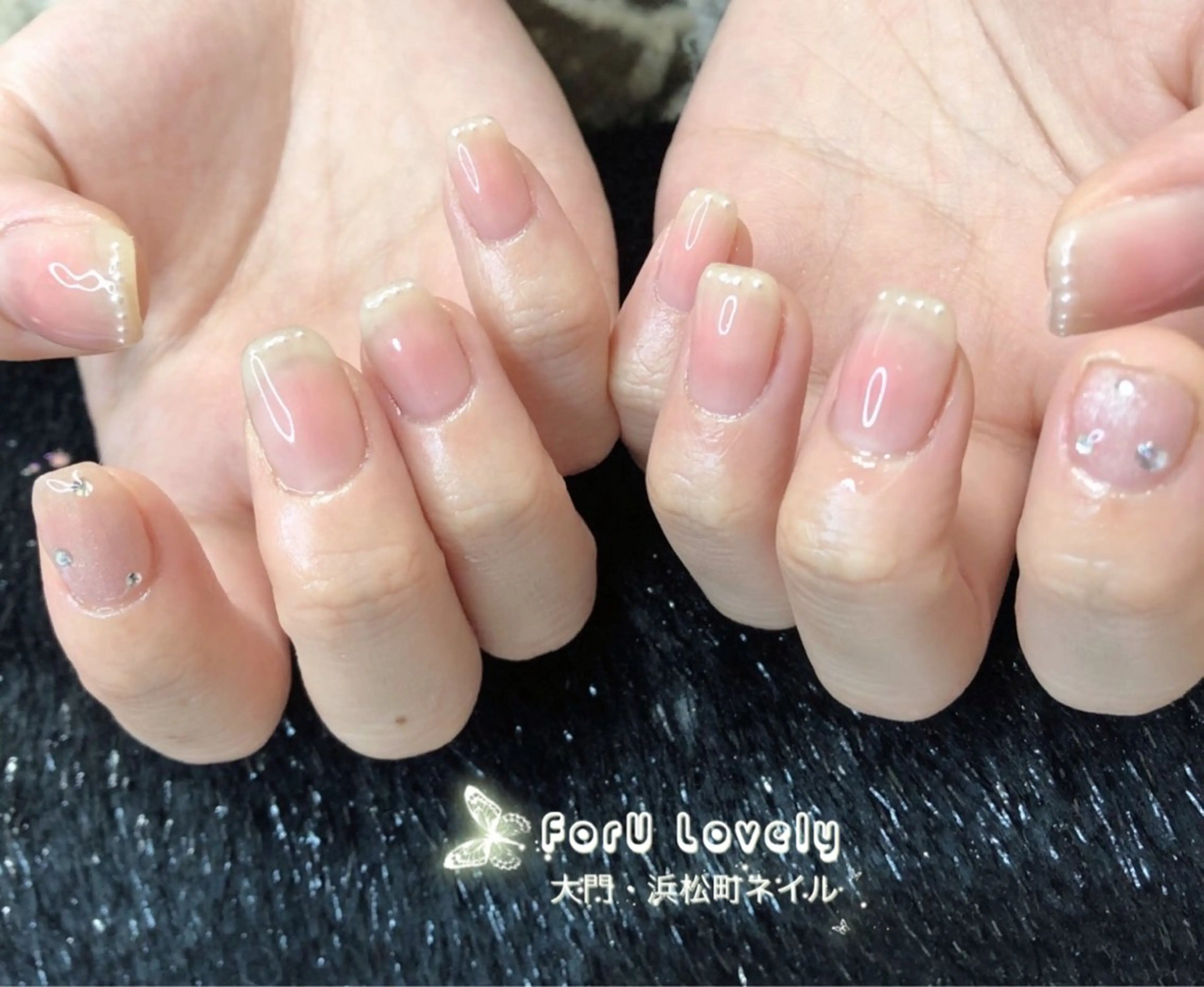 ネイル フレンチネイル ジェルネイル ガラスフレンチ ゴージャス グラデーション 大門浜松町 ネイルのネイルデザイン