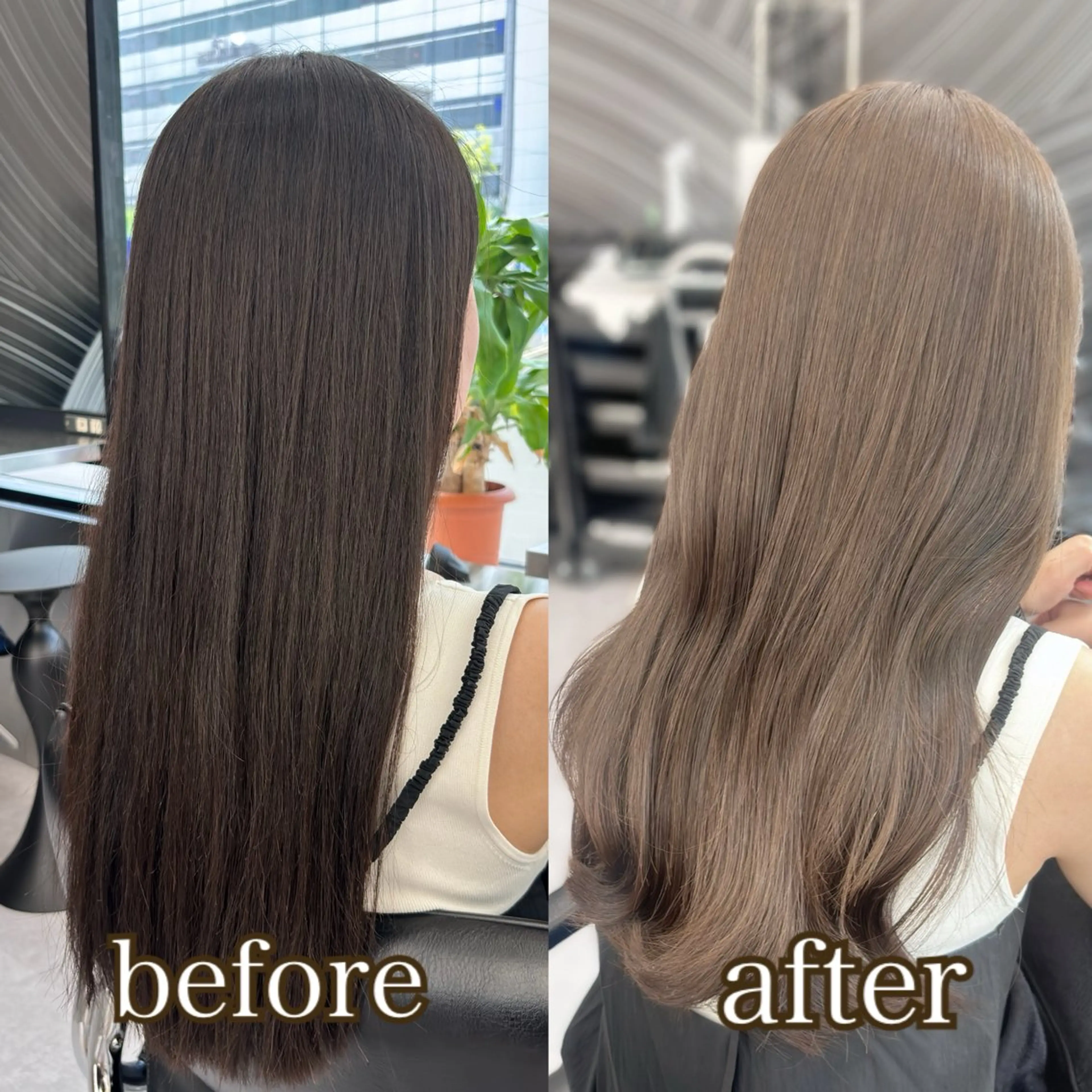 ロング カラー ベージュカラー ヘアカラー トリートメント 心斎橋/ブリーチなし 髪質改善/レイヤーのヘアスタイル