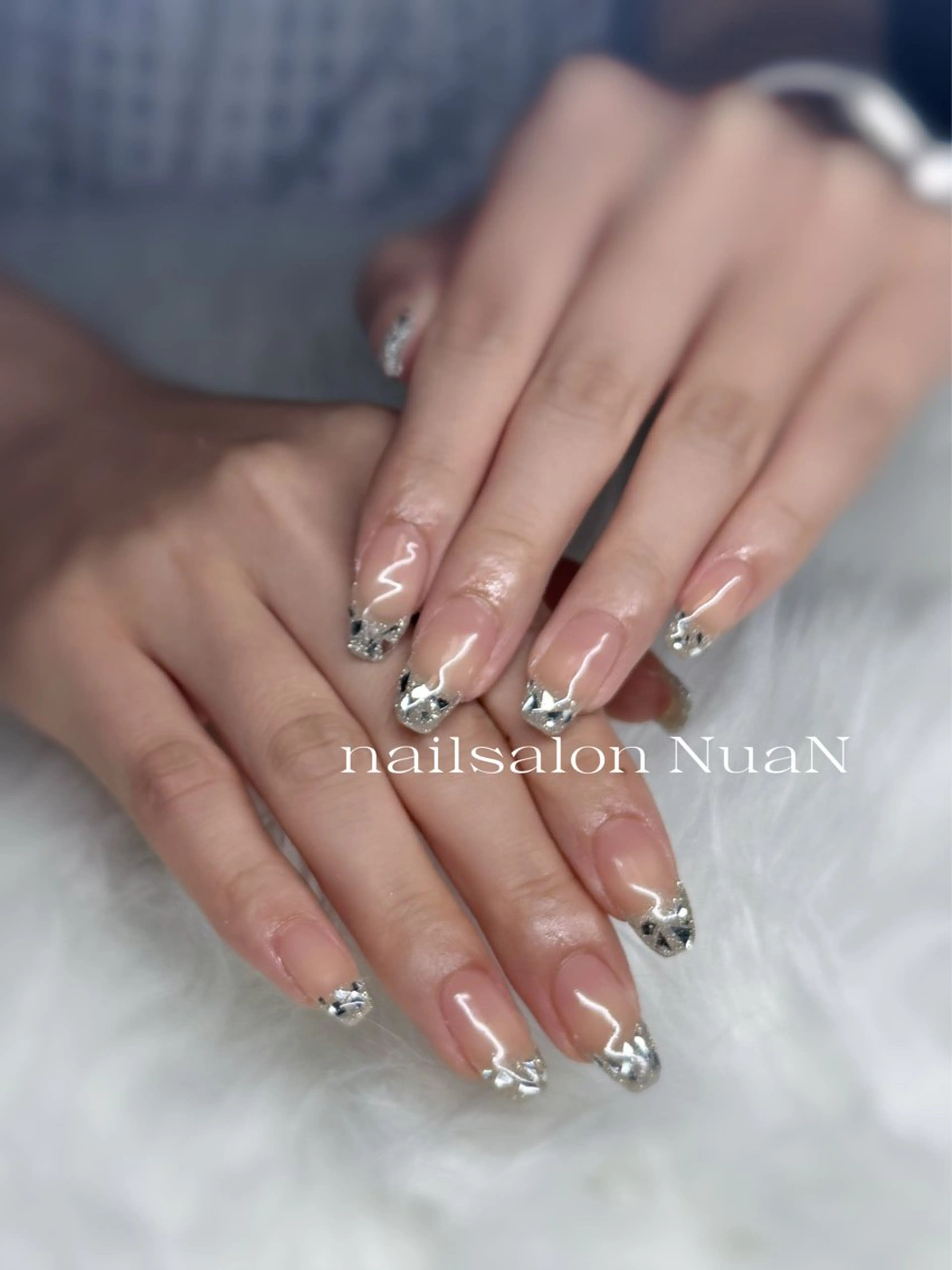 ネイル フレンチネイル ガラスフレンチ オフィスネイル NuaN 名城線黒川駅徒歩3分のネイルデザイン