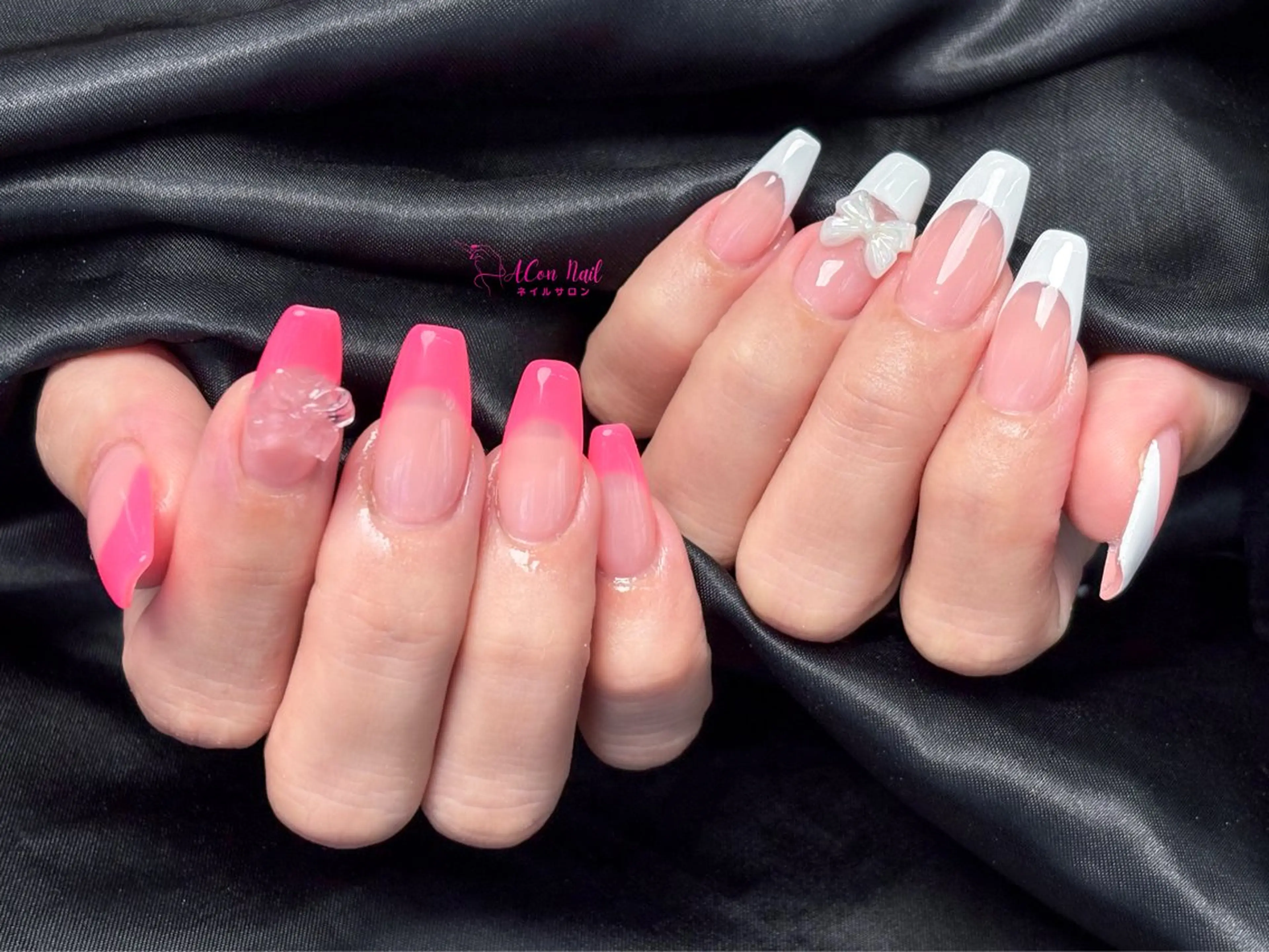 ネイル 桜ネイル 長さ出し フラワーネイル フレンチネイル ジェルネイル ハンドネイル AConNailSalon所属・ACon NailSalonのネイルデザイン