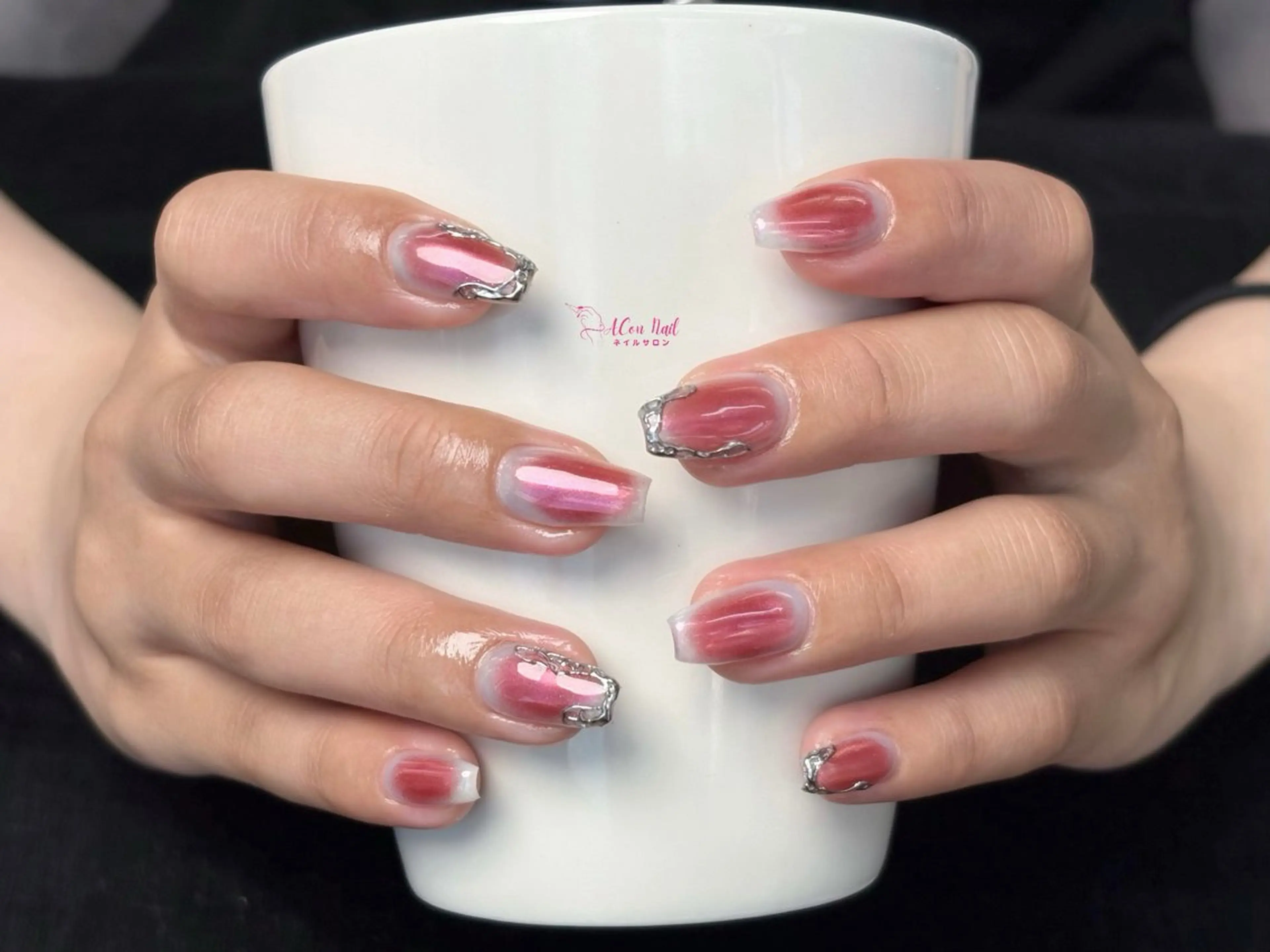 ネイル 桜ネイル 長さ出し フラワーネイル フレンチネイル ジェルネイル ハンドネイル AConNailSalon所属・ACon NailSalonのネイルデザイン