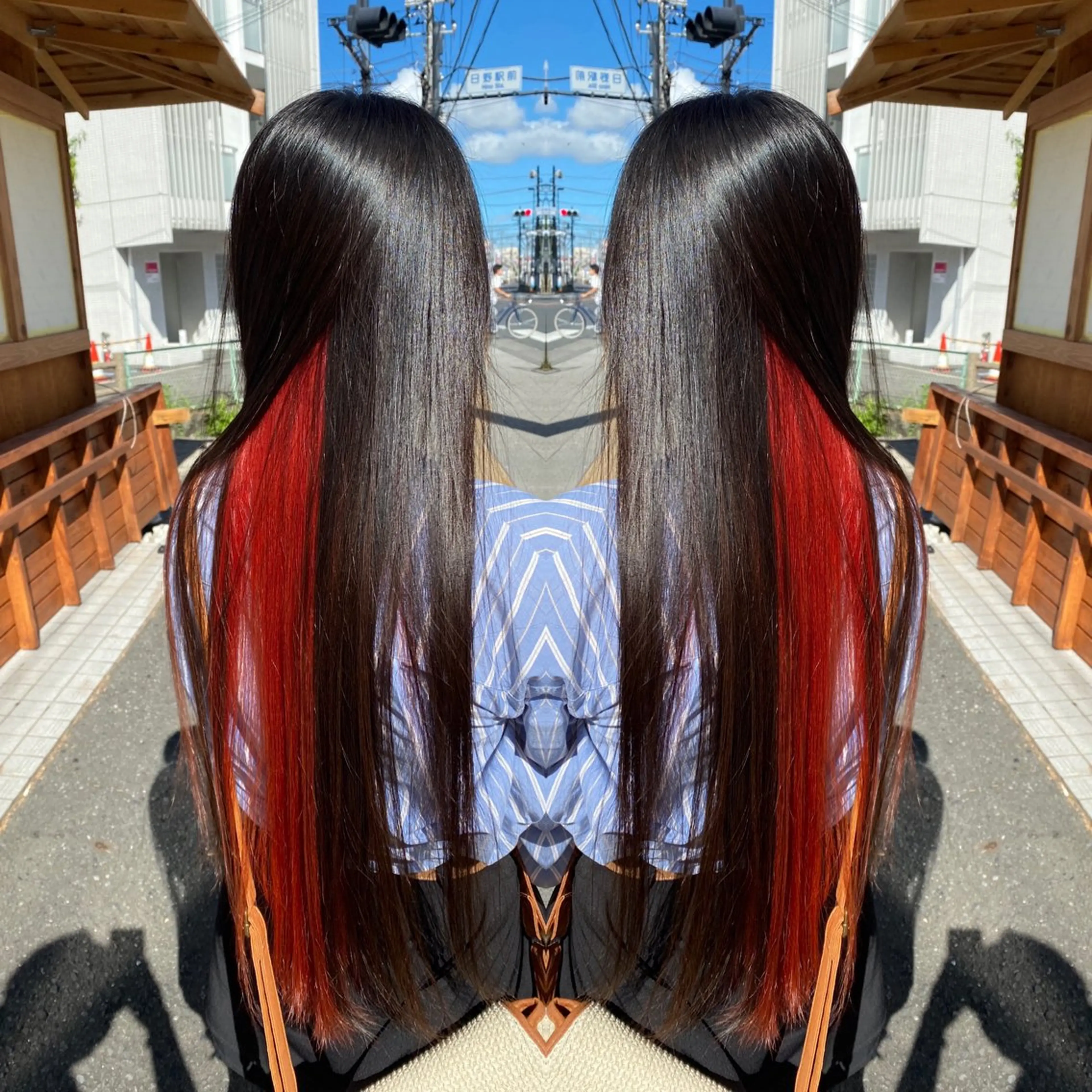 ロング カラー オレンジ オレンジレッド レッドカラー 髪質改善カラー/店長 宮内秀峰のヘアスタイル