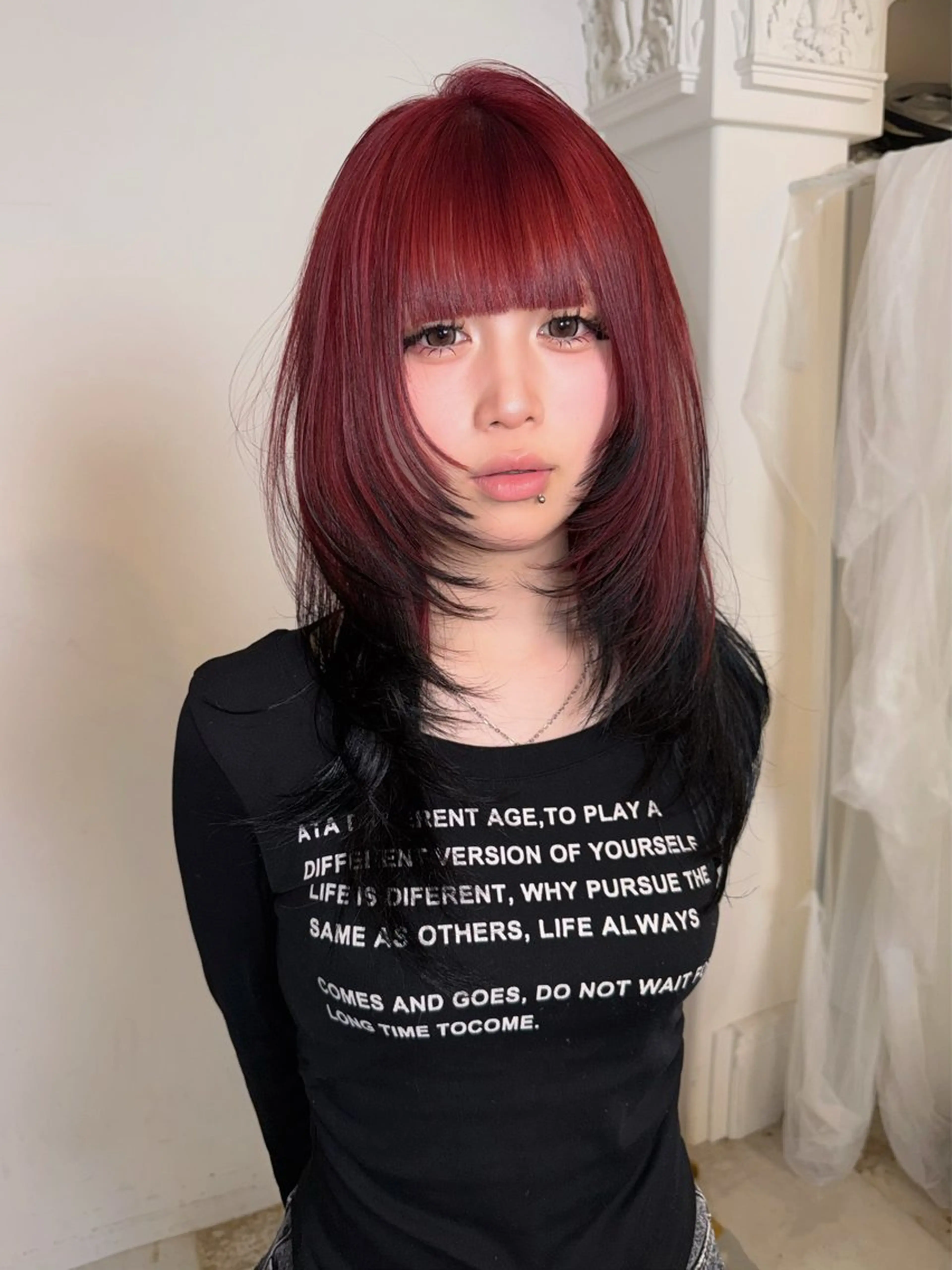 セミロング カラー 黒髪 カット ヘアカラー トリートメント ヘッドスパ ヘアセット HARUNA/原宿/ デザイン/カットのヘアスタイル