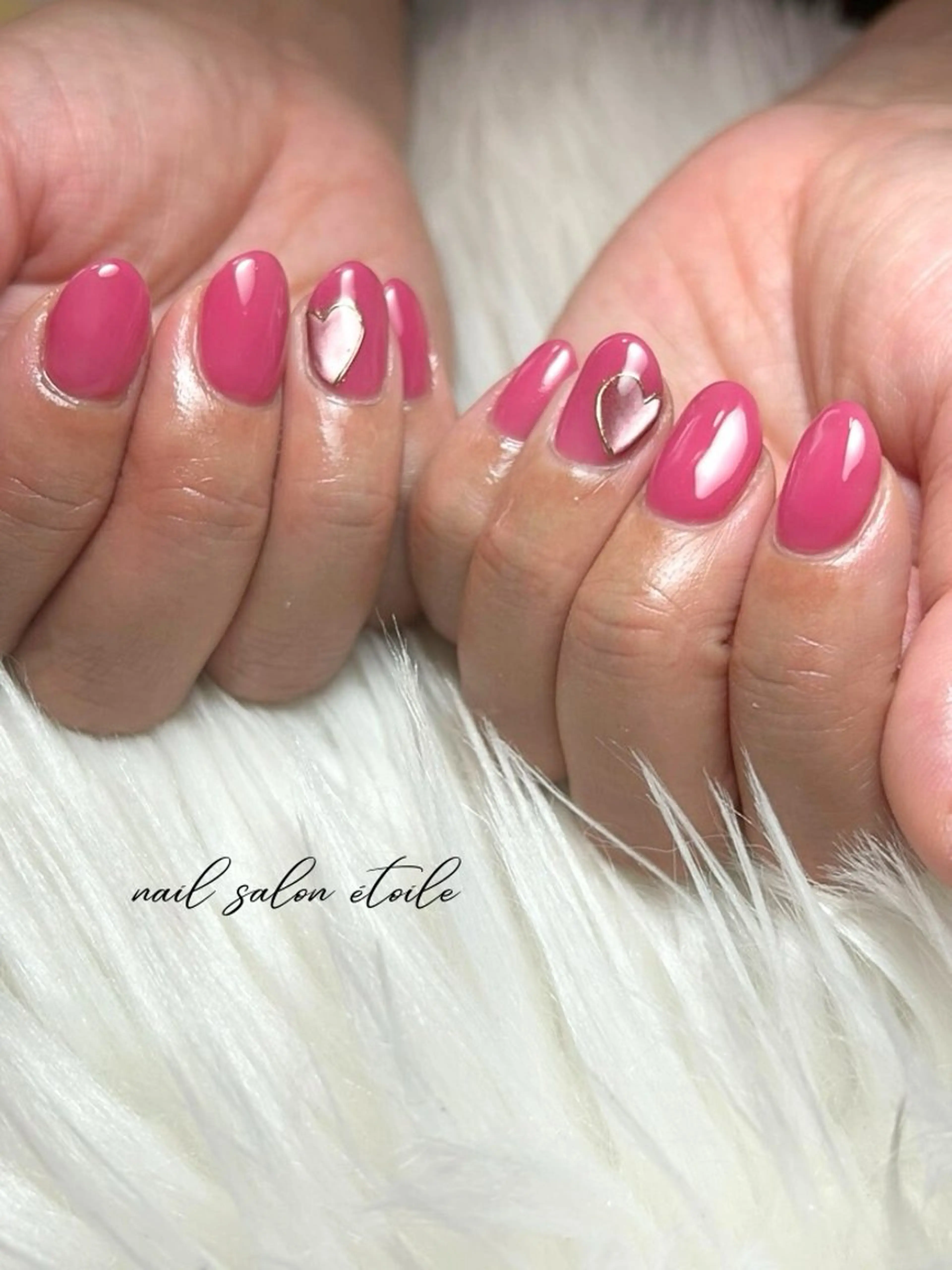 ネイル アートネイル ハート マグネットネイル ワンカラーネイル ピンク ハンドネイル nail salon étoileのネイルデザイン