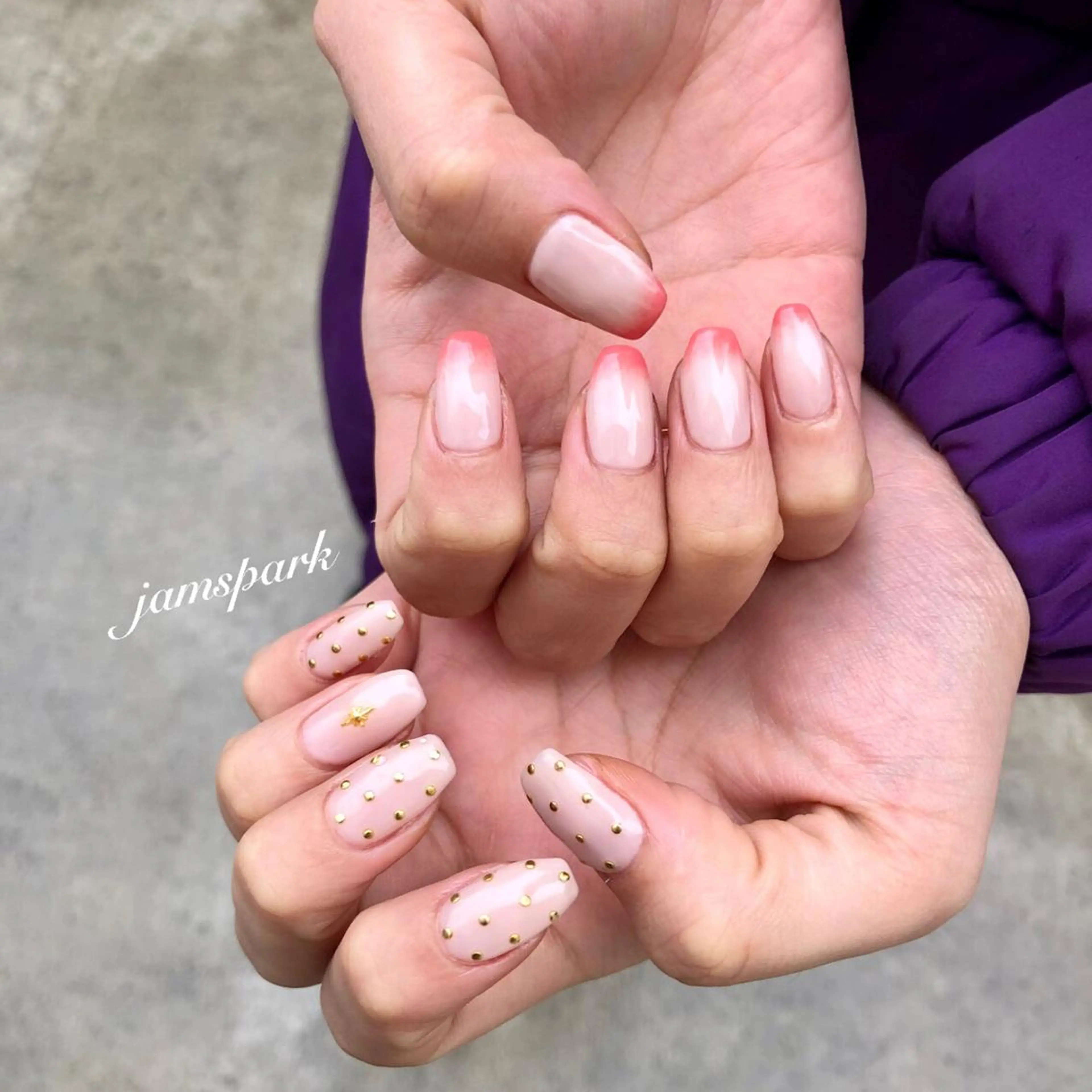 ネイル 桜ネイル ドット フレンチネイル ジェルネイル グラデーション ハンドネイル jamspark ✨のネイルデザイン