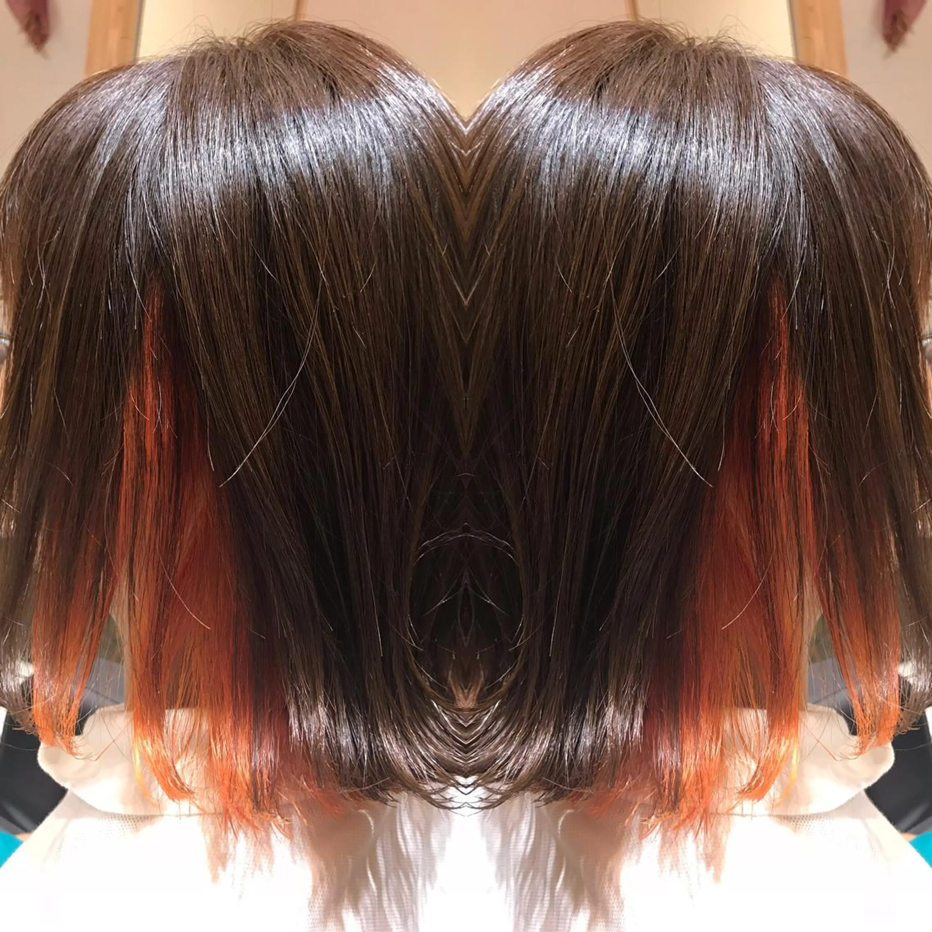 ショート カラー ブリーチ インナーカラー オレンジ ヘアカラー 大久保 隆蔵のヘアスタイル