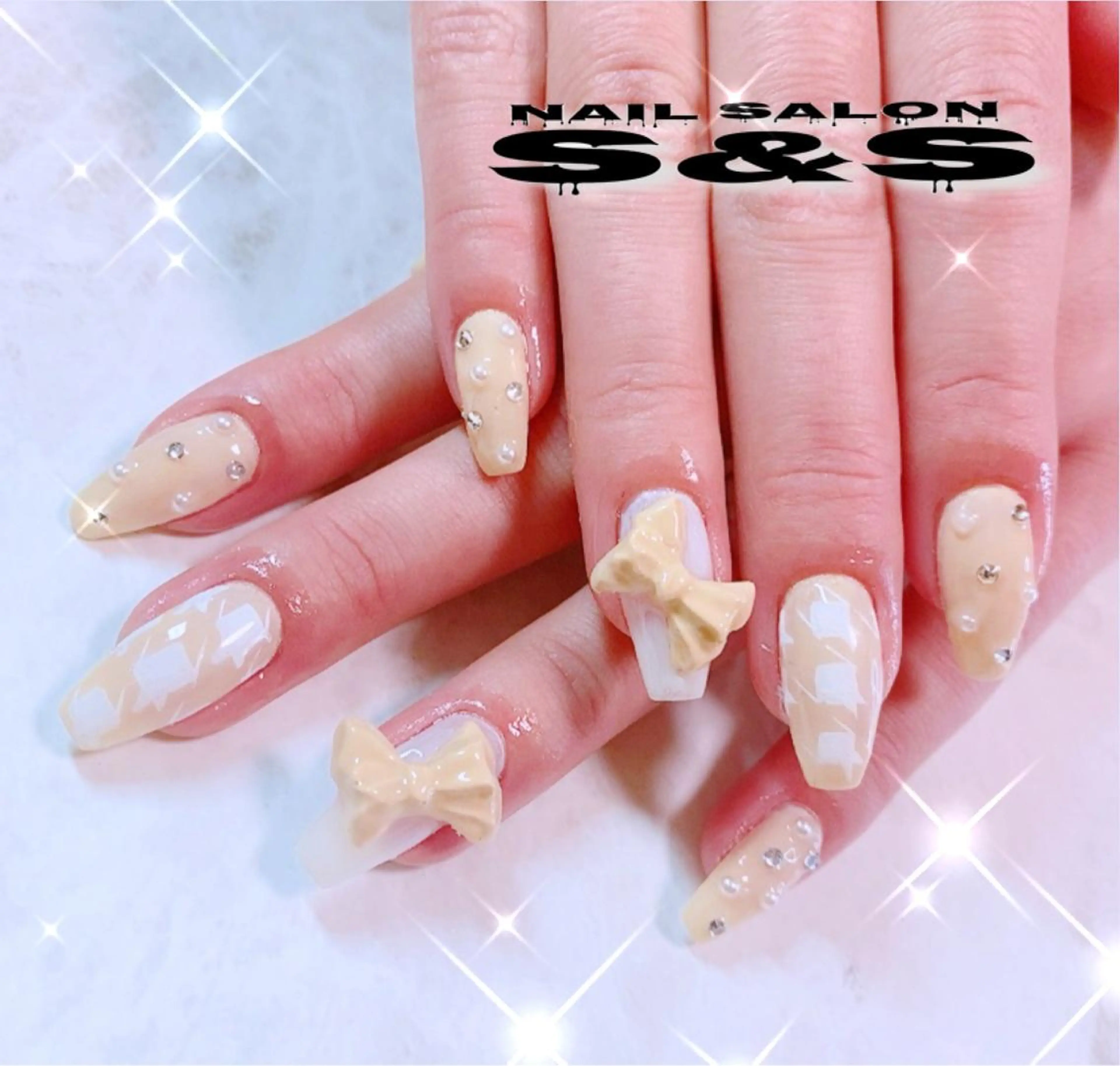 ネイル 長さ出し メンズネイル 持ち込み リボン スカルプネイル S&S 村田小百合のネイルデザイン