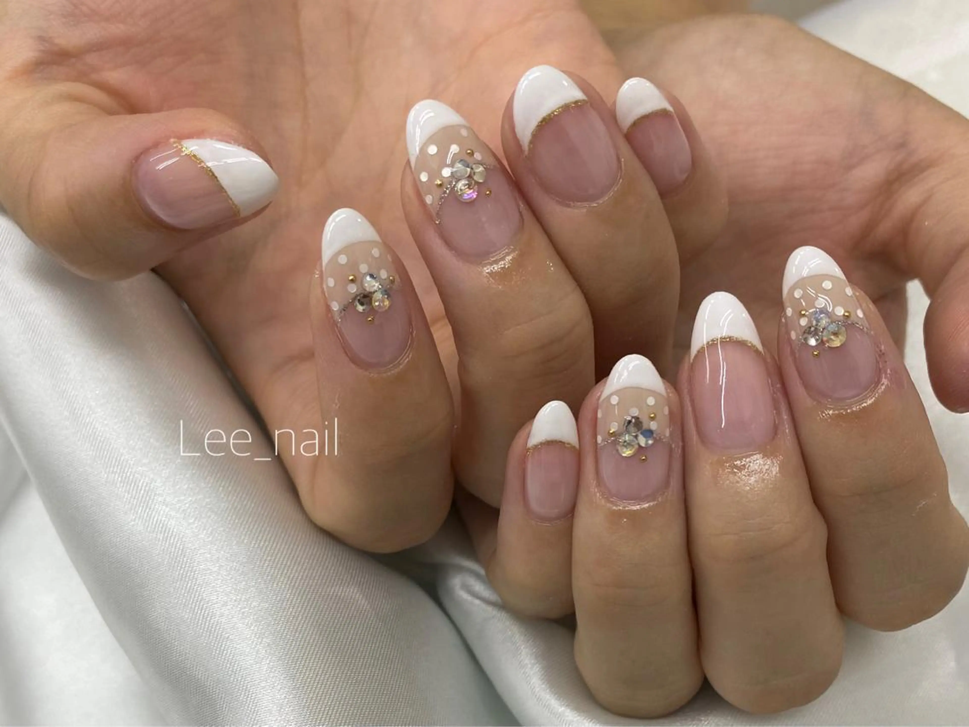 ネイル ドット ダブルフレンチ フレンチネイル Lee_ nailのネイルデザイン
