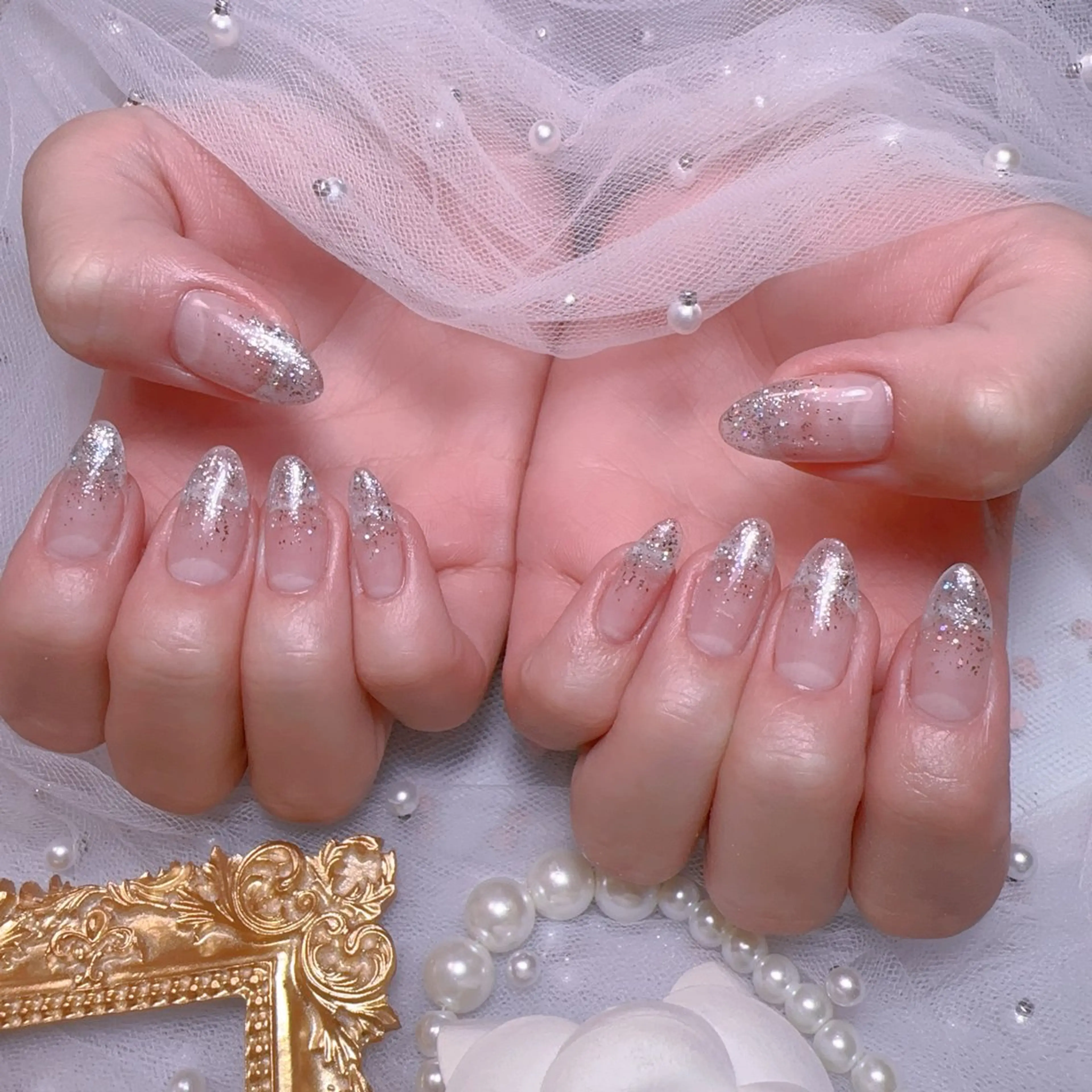 ネイル オーロラネイル フットネイル 韓国ネイル ラメ(グリッター) ラメグラデーション Belle nail salon 新小岩のネイルデザイン