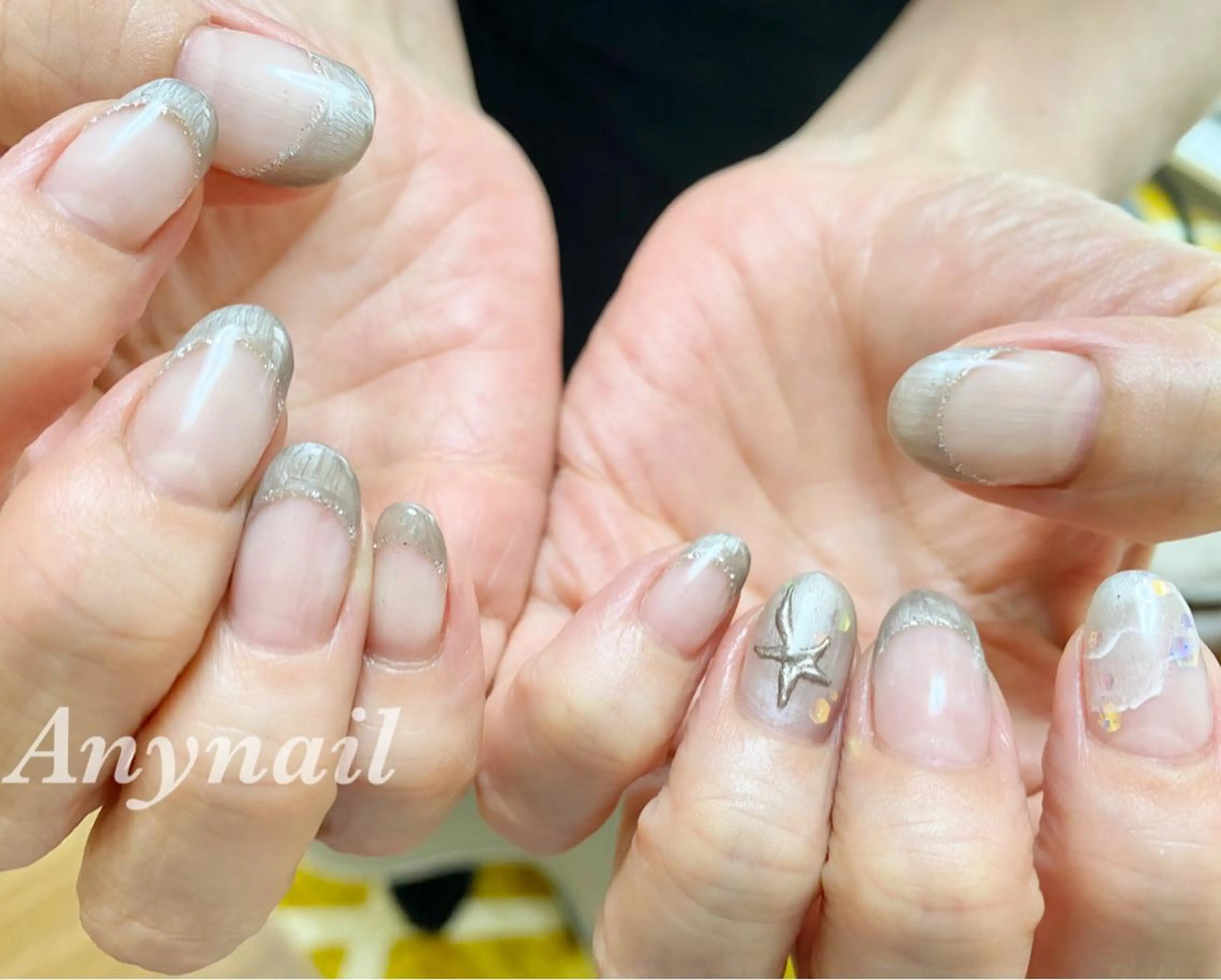 ネイル ブルー フレンチネイル オフィスネイル 夏ネイル ハンドネイル 岩澤 恵子のネイルデザイン