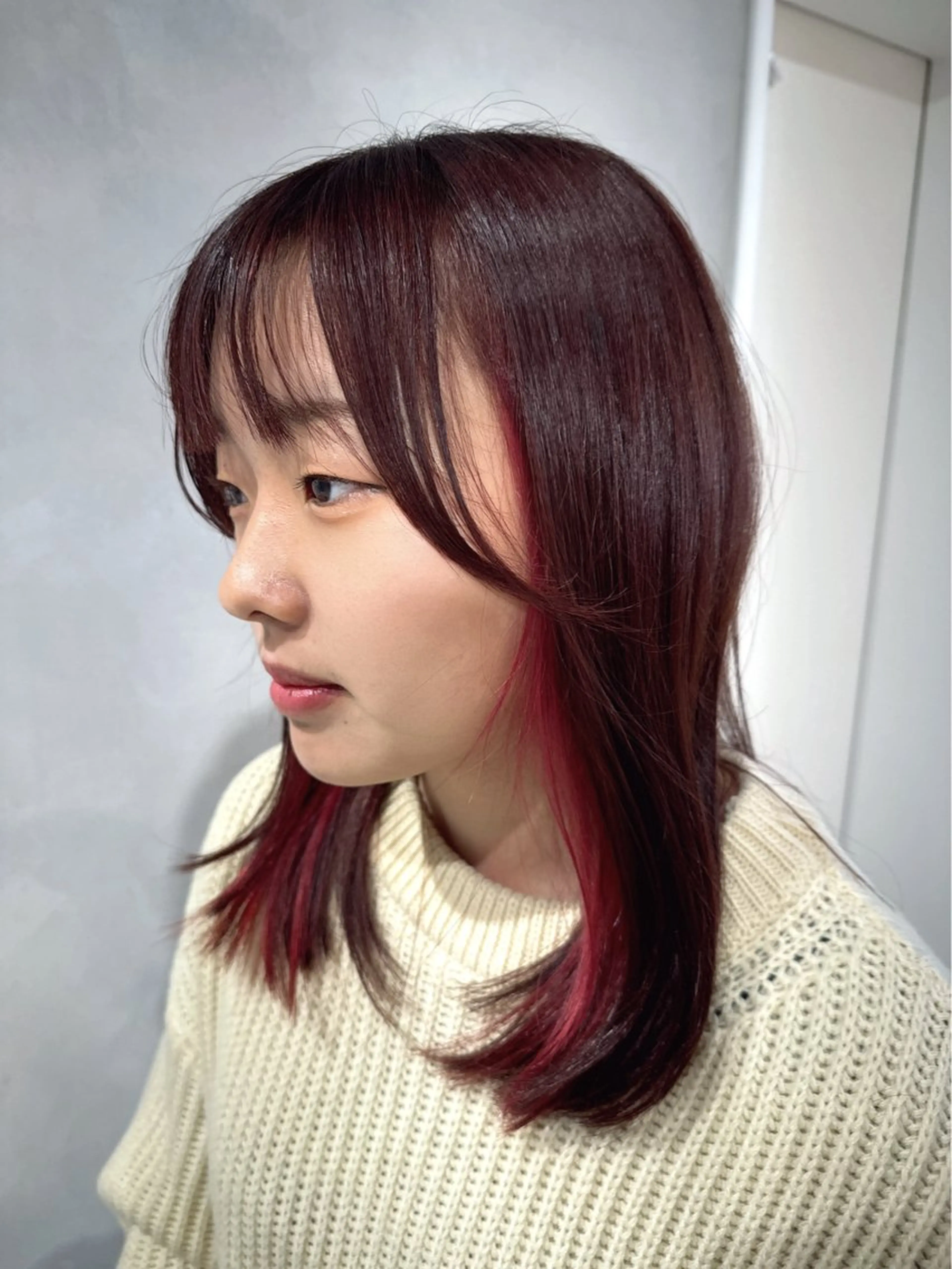 セミロング カラー ブラウンカラー レッドカラー レッドブラウン カット ヘアカラー トリートメント 透明感カラー✨艶髪 制作🌱山根あゆみのヘアスタイル