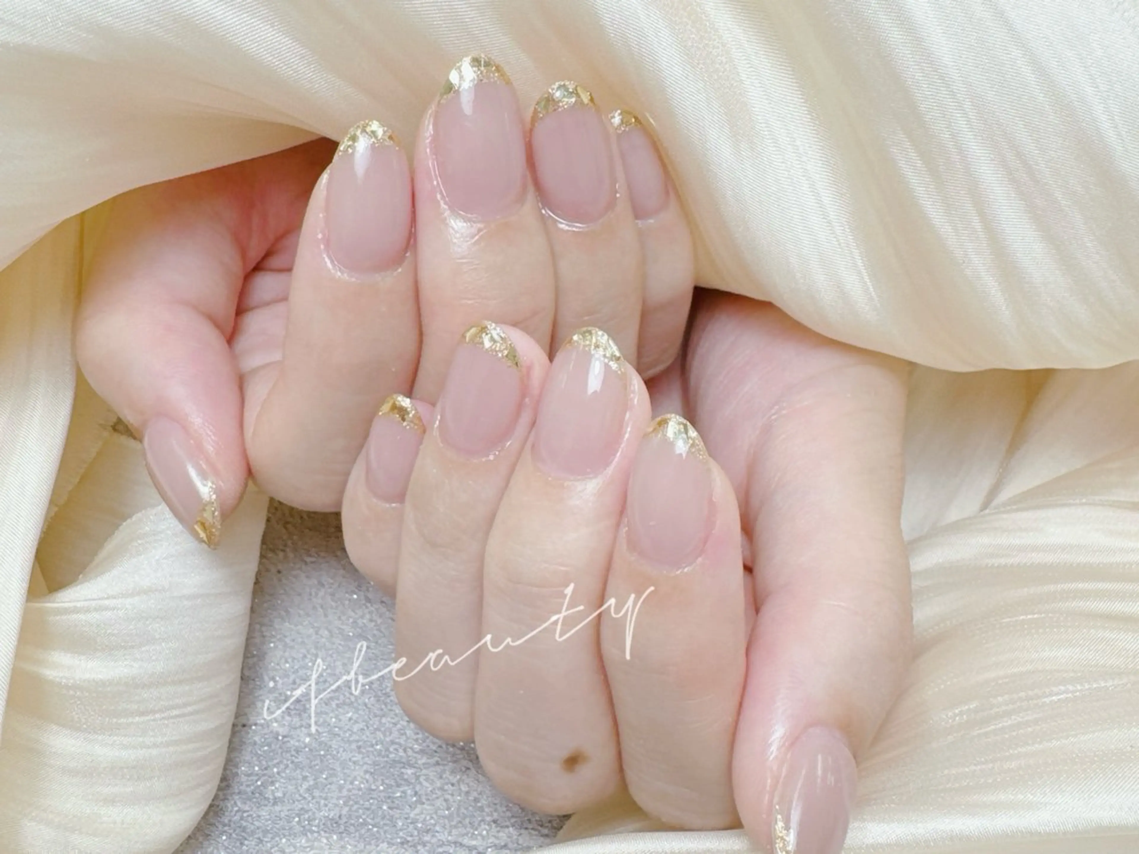 💖自爪ガラスフレンチ（+色ベースジェル）❤️ (  シンプルネイル　)の写真