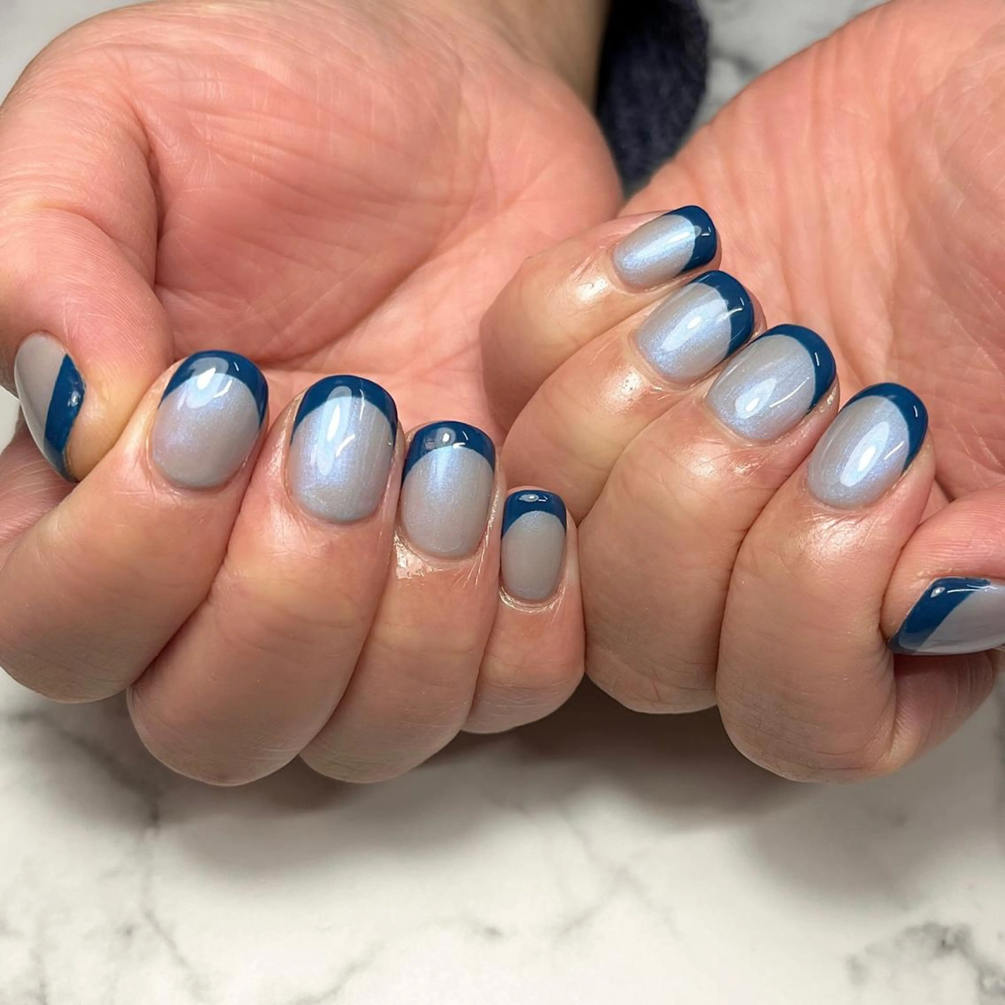 ネイル アートネイル ブルー フレンチネイル ジェルネイル 氷ネイル・うるうるネイル ハンドネイル NAIL NOWのネイルデザイン