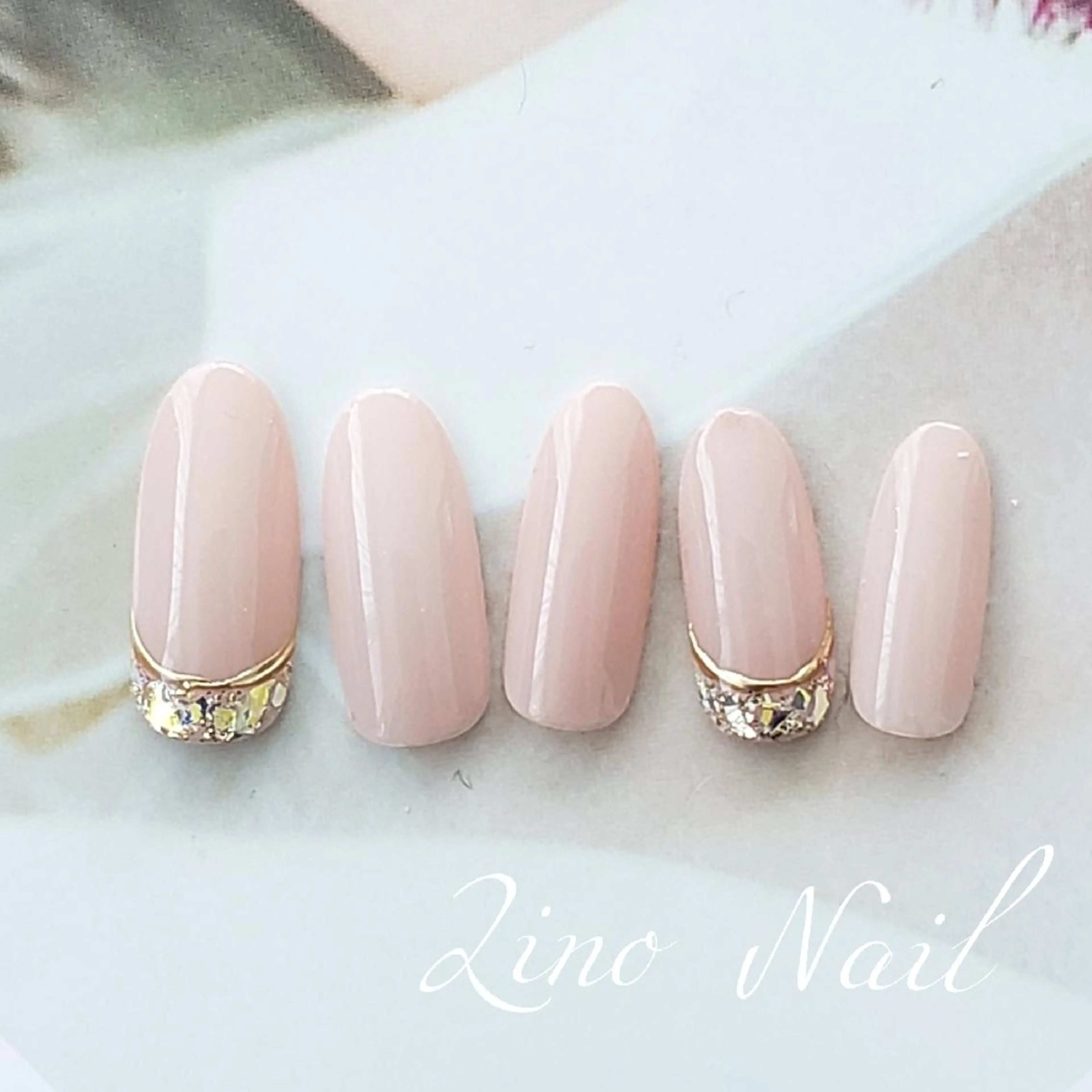 ネイル カジュアル フレンチネイル ジェルネイル ガラスフレンチ キラキラネイル ハンドネイル Lino Nailのネイルデザイン