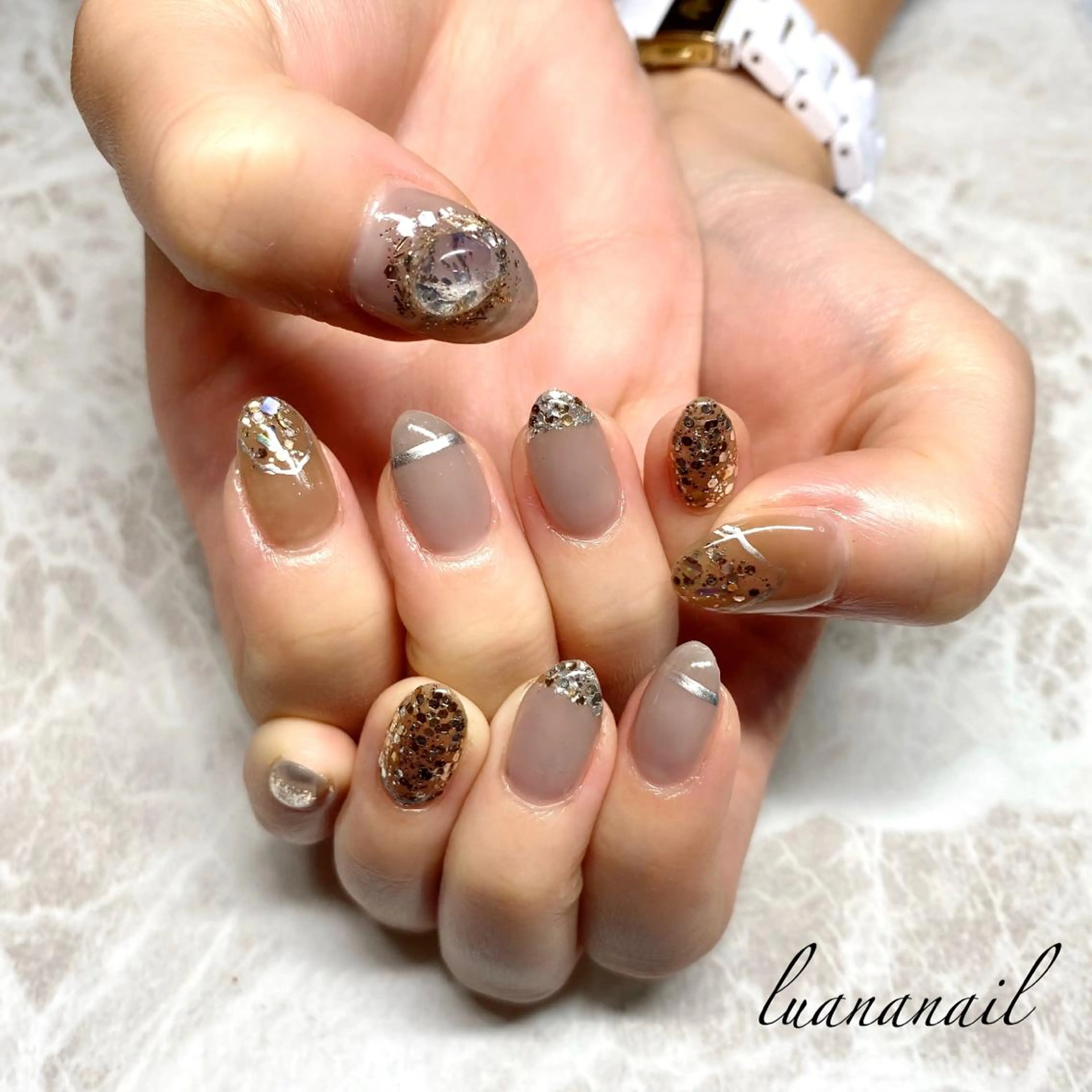 ネイル ブラウン ラメ(グリッター) luana nailのネイルデザイン