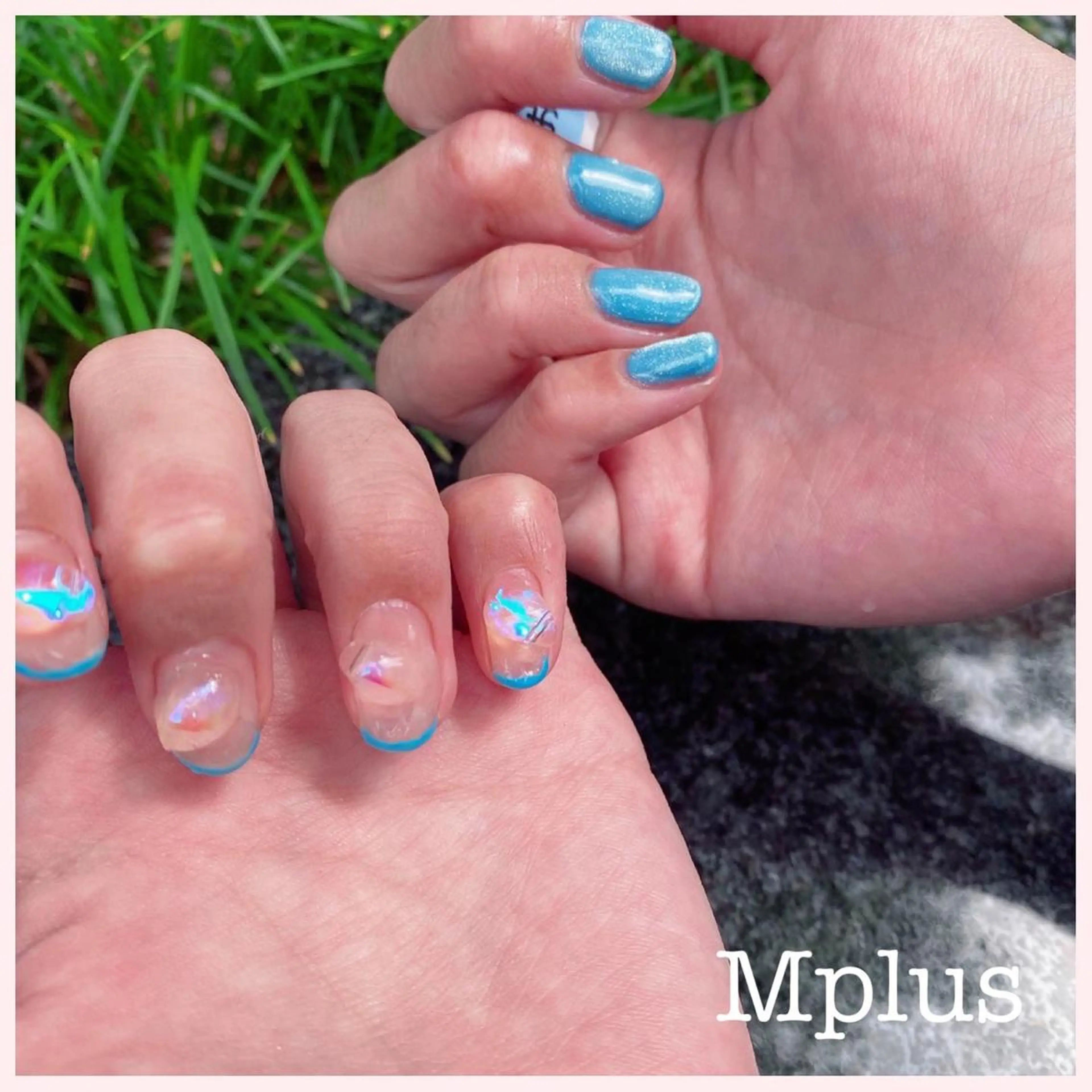 ネイル ブルー クリアネイル フレンチネイル マグネットネイル ストーンネイル Mplus miyukiのネイルデザイン
