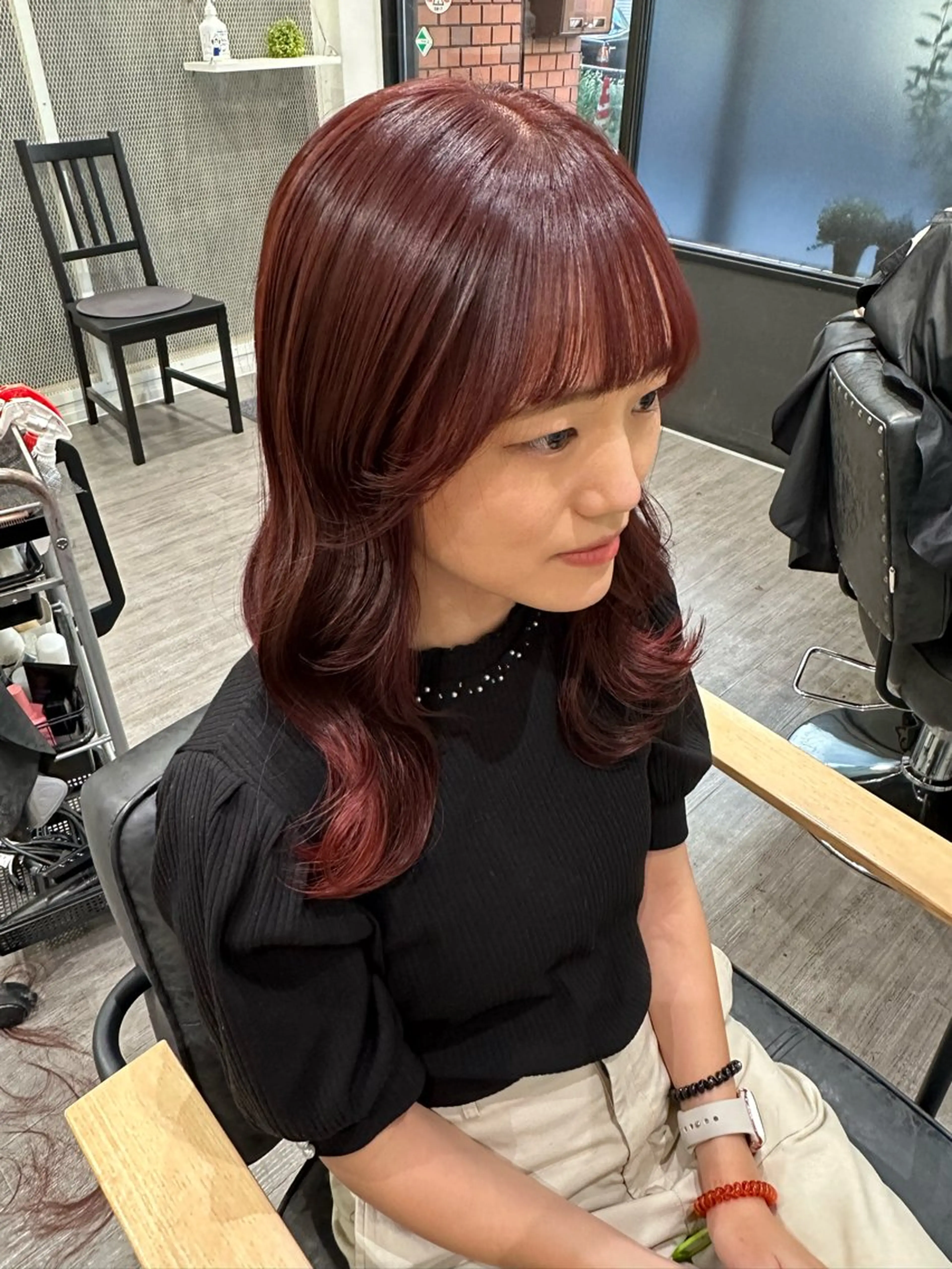 セミロング カラー ピンクカラー ローズカラー カット ヘアカラー トリートメント 艶髪レイヤー上田 紗也🇰🇷💗のヘアスタイル