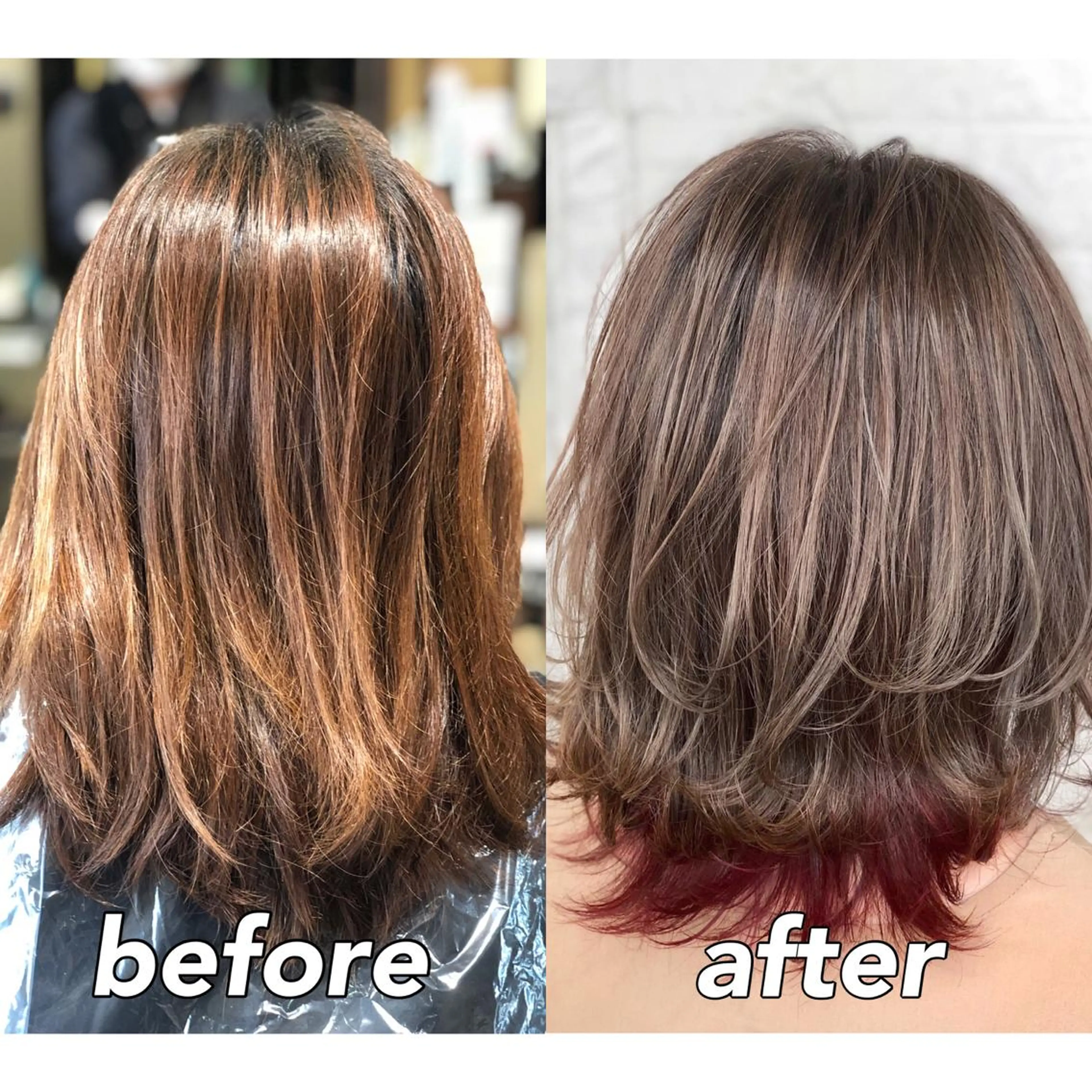 ミディアム カラー グレージュ ハイライトカラー インナーカラー ハイライト KIZU 髪質改善 オカルト怪談のヘアスタイル