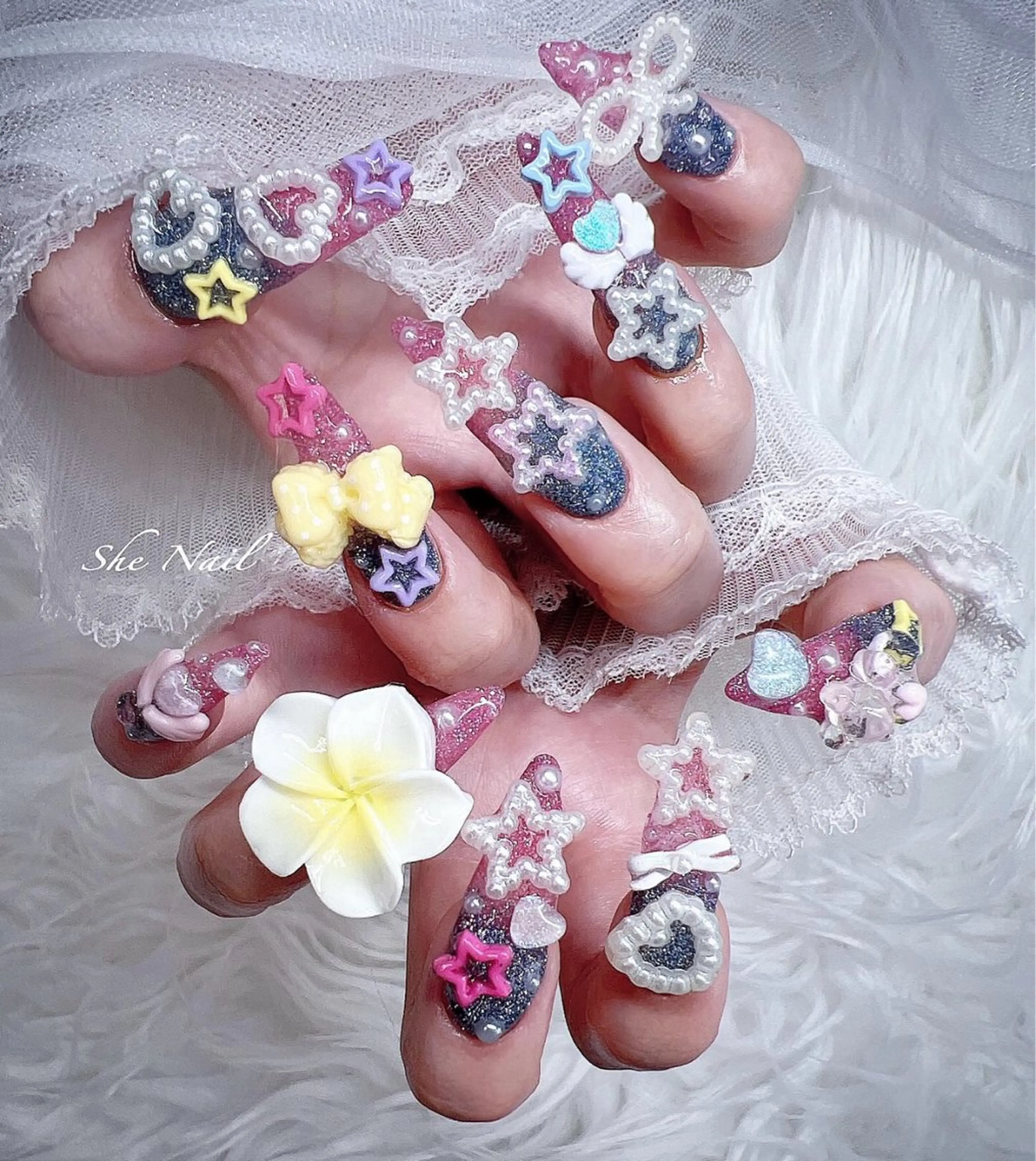 ネイル チークネイル 長さ出し フレンチネイル ガラスフレンチ マグネットネイル ハンドネイル She Nail所属・ISA_ BELLAのネイルデザイン