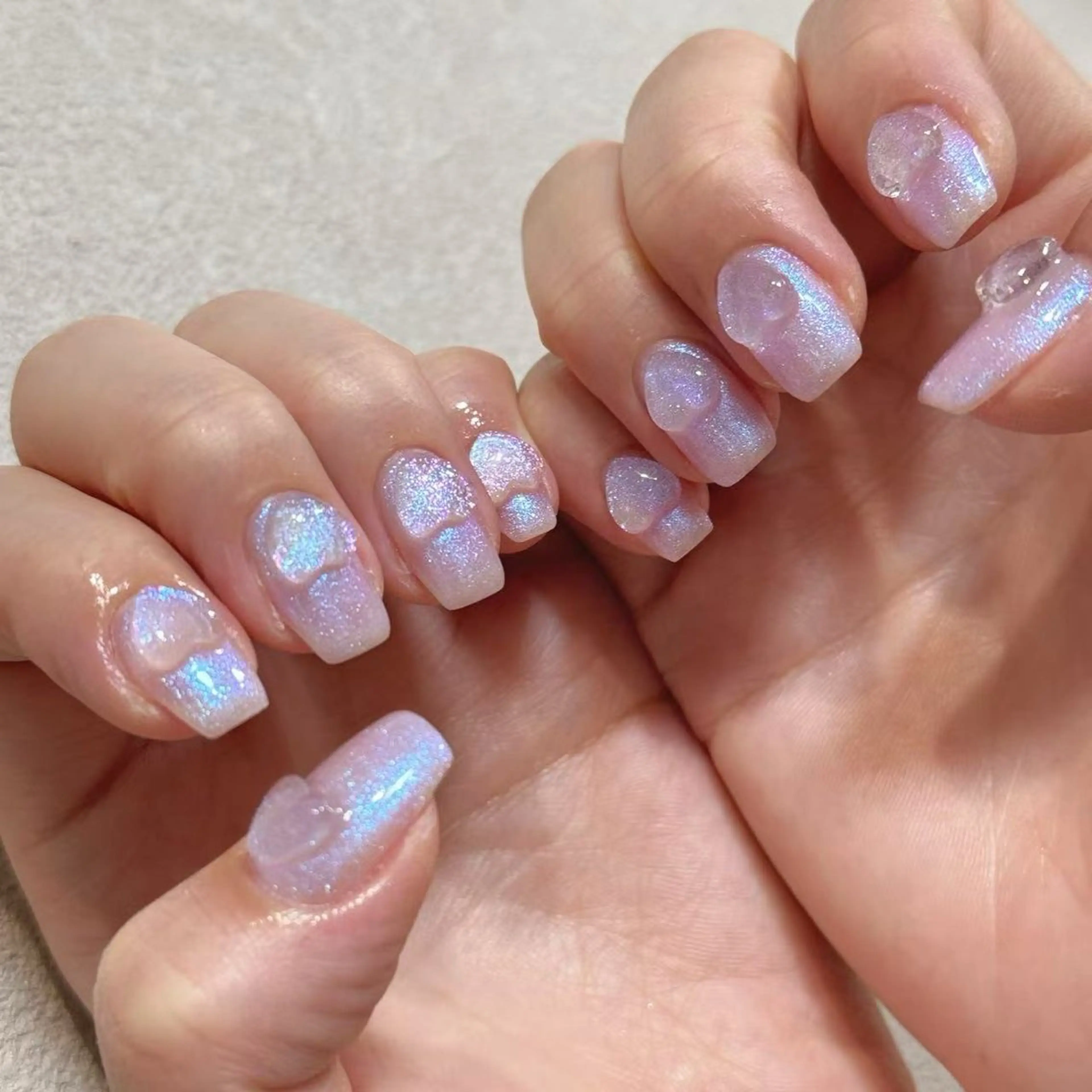 ネイル ハート ラメ(グリッター) ワンカラーネイル ピンク パープル ハンドネイル ハンドケア 🎀NAIL🎀 AI🪄︎︎◝✩のネイルデザイン