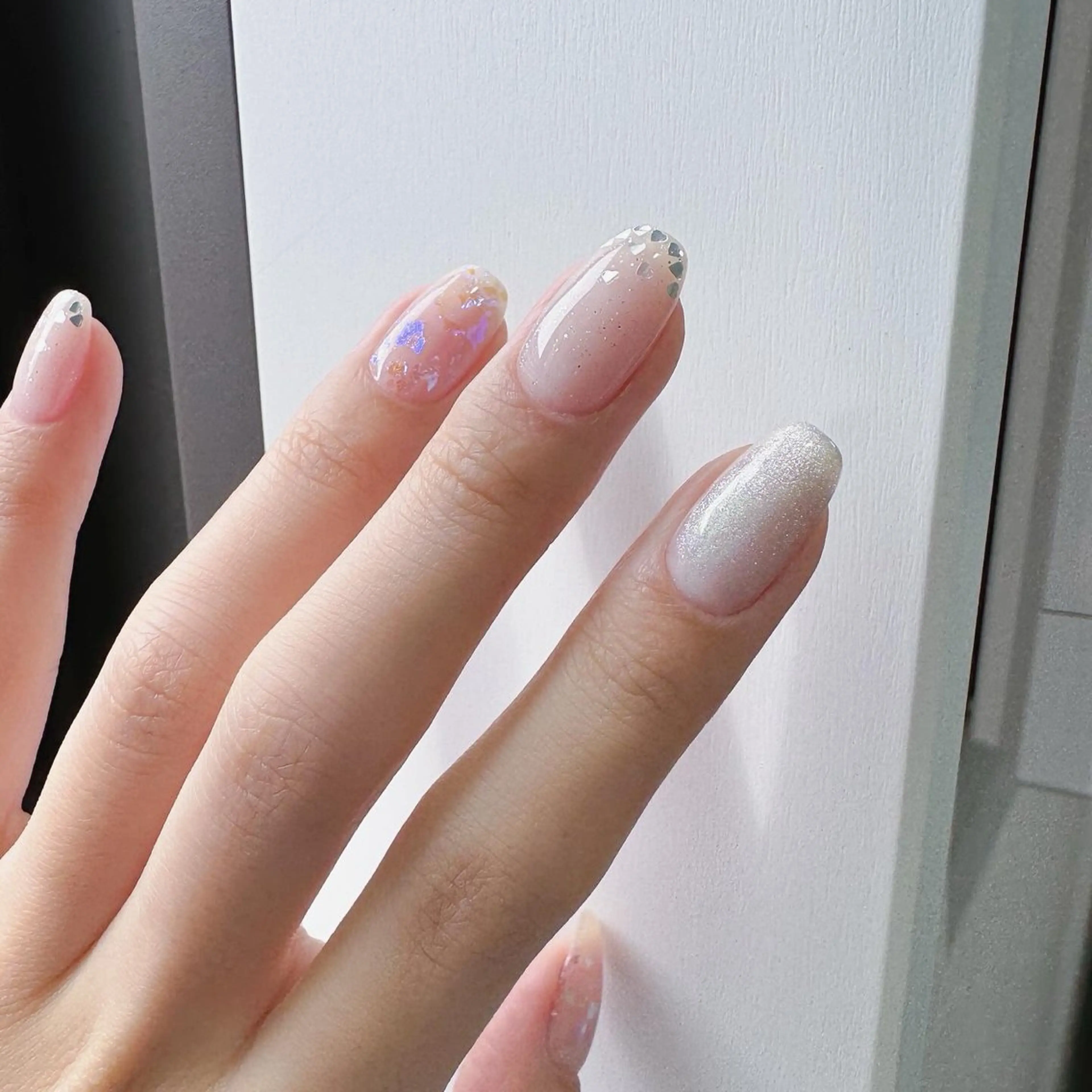 ネイル ブルー クリアネイル ハート シルバー 夏ネイル ハンドネイル pointillé .ayaのネイルデザイン