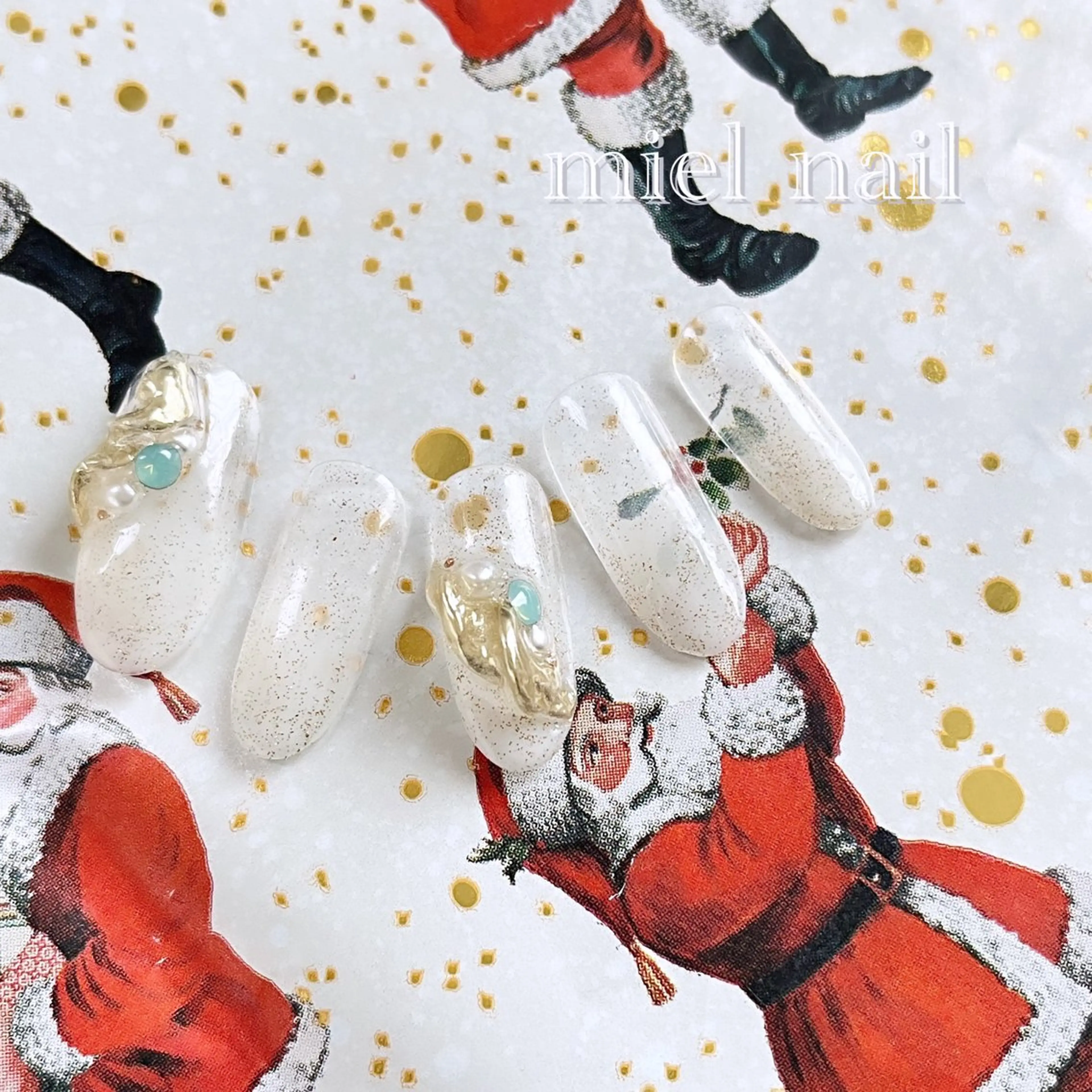 ネイル キラキラネイル ストーンネイル 冬ネイル クリスマス ハンドネイル miel nailのネイルデザイン