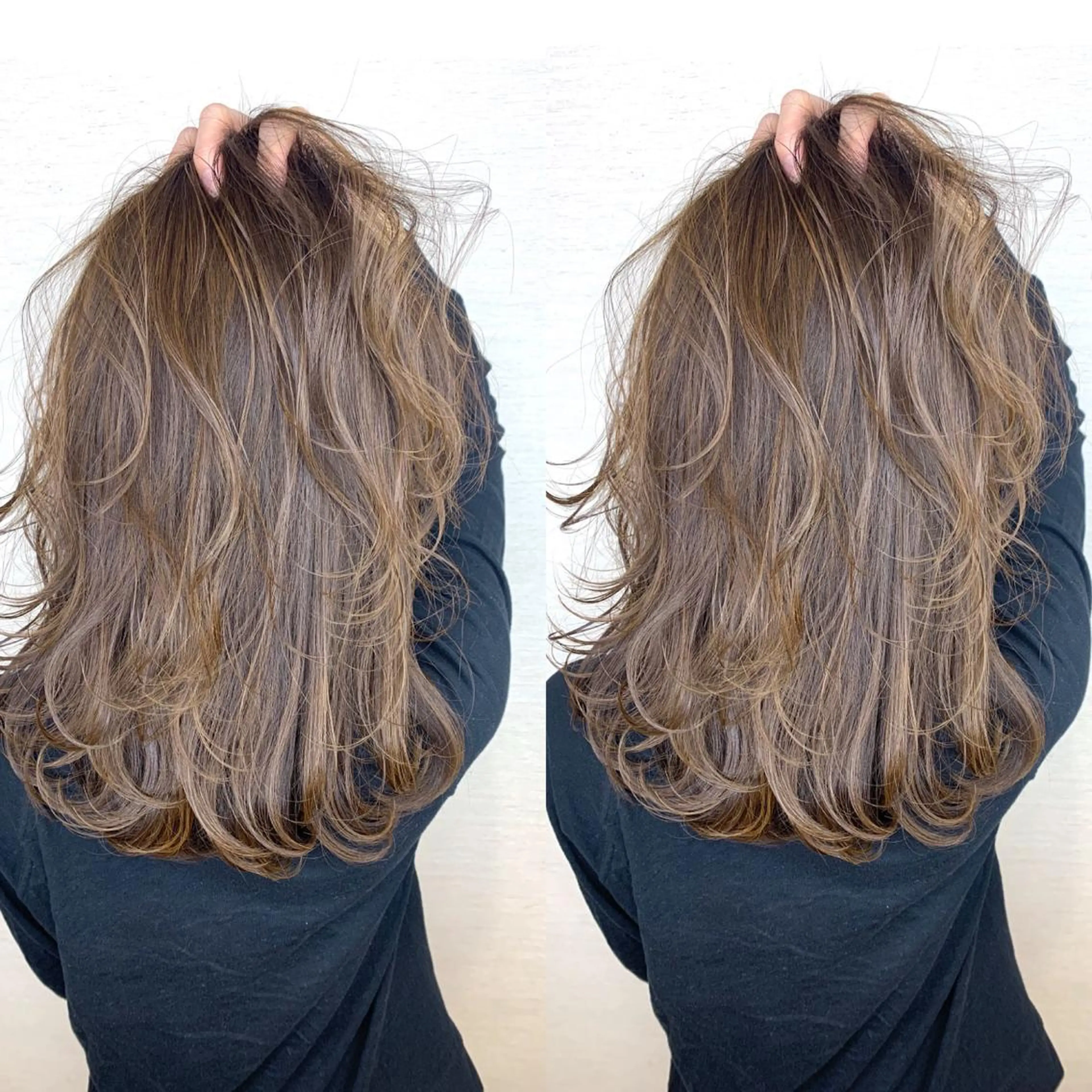 セミロング カラー ベージュカラー ハイライトカラー ハイライト 韓国レイヤーカット/ ダブルカラーのヘアスタイル