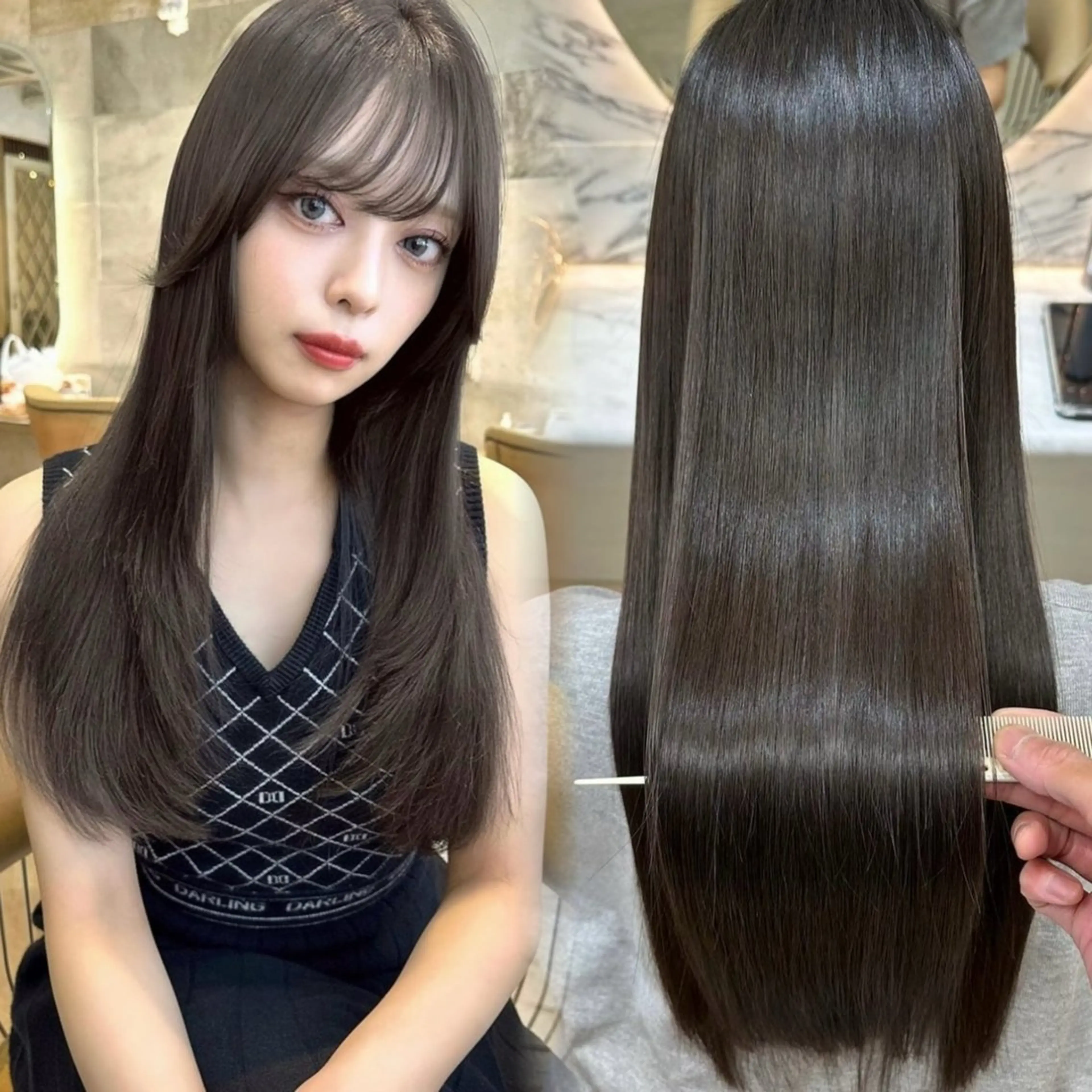 ロング ❤️ブリーチなし💚 ダブルカラー平野実花のヘアスタイル