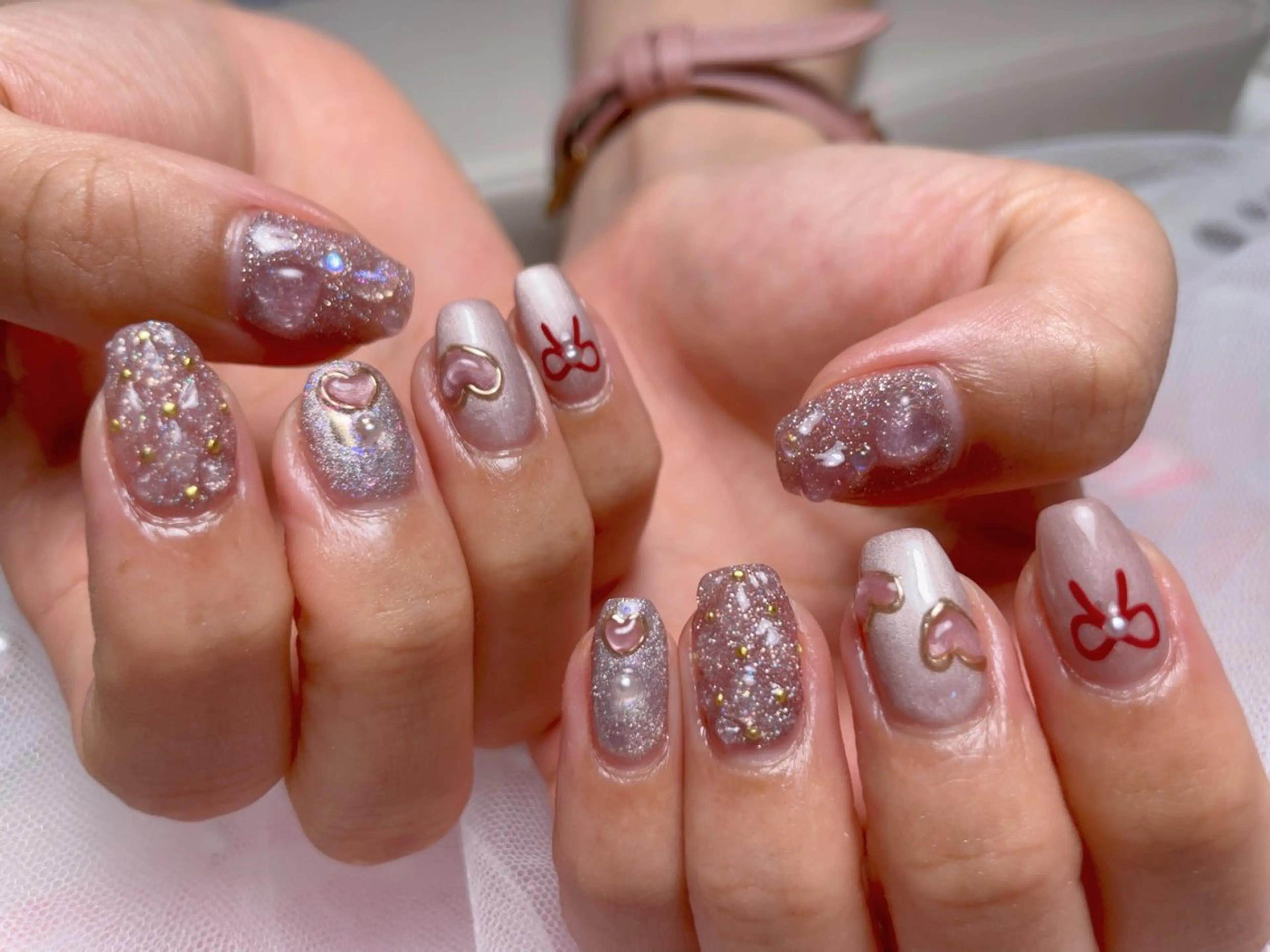 ネイル ニュアンスネイル オフィスネイル ワンカラーネイル ぷっくりネイル リボン ハンドネイル Mnail _KKのネイルデザイン