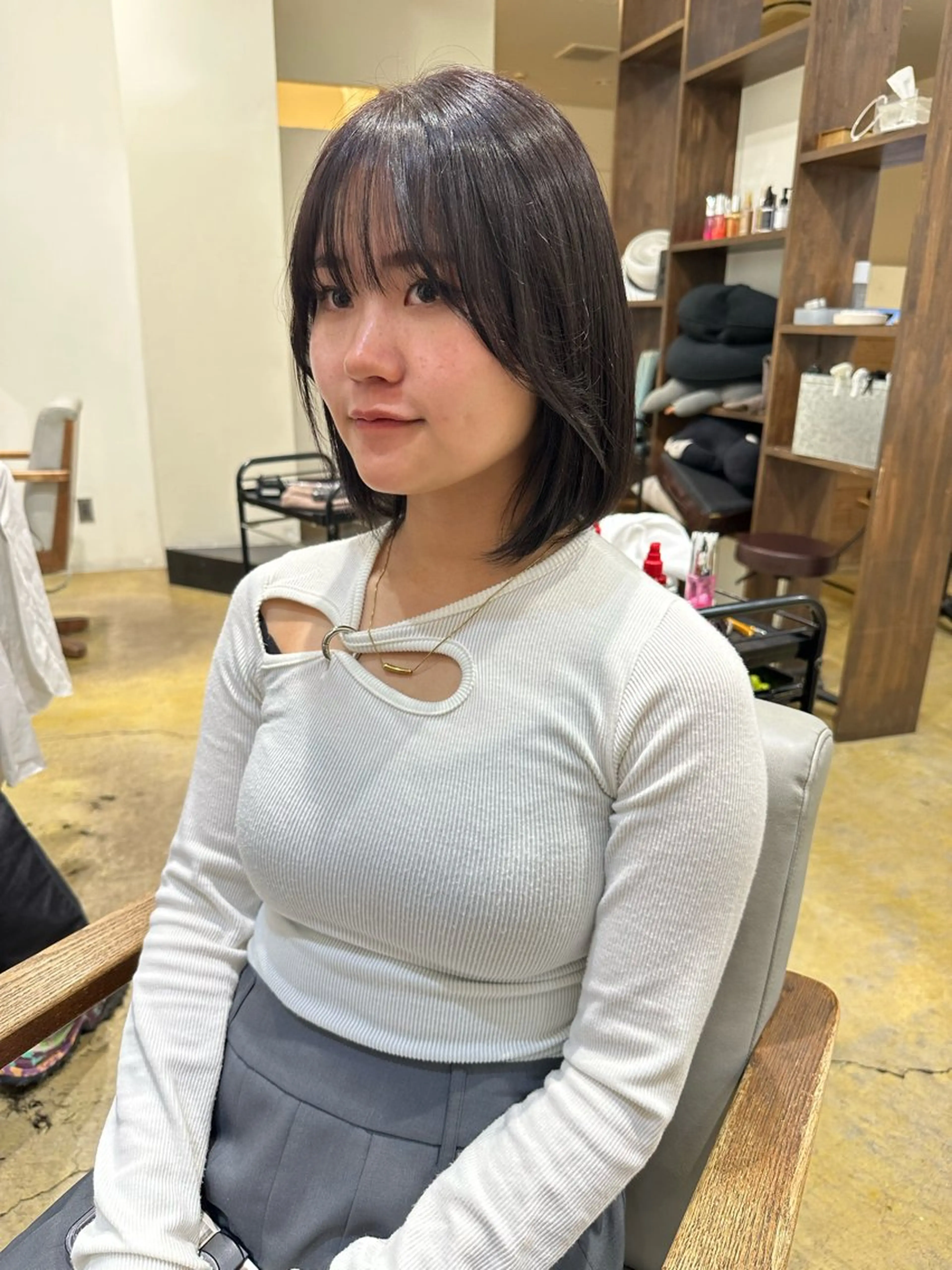 ミディアム カラー 透明感カラー 似合わせカット ヘアカラー 大須/パーマモデル 木場 健斗🌳のヘアスタイル