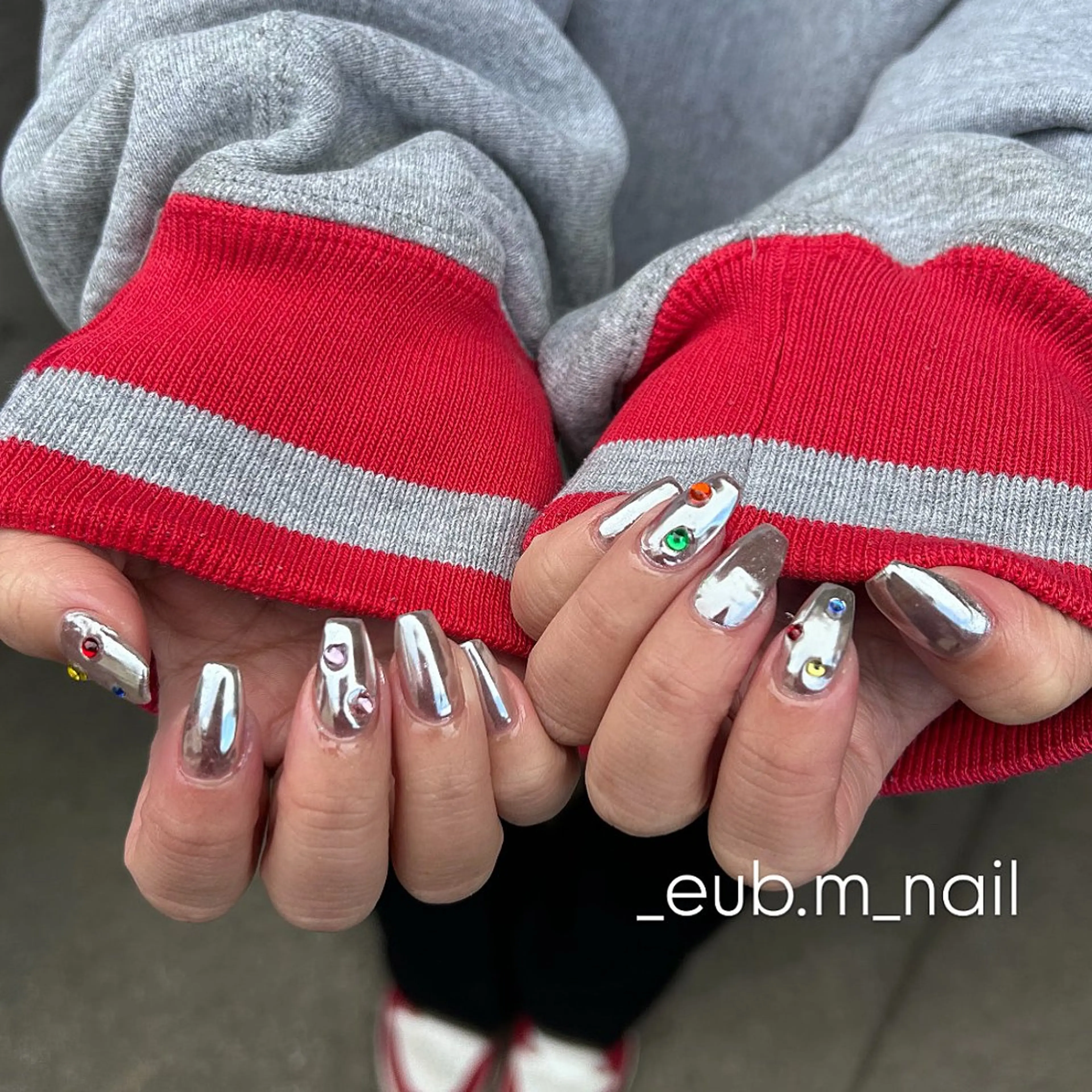 ネイル ミラーネイル ストーンネイル ハンドネイル 深夜ネイルサロン eub.m_nailのネイルデザイン
