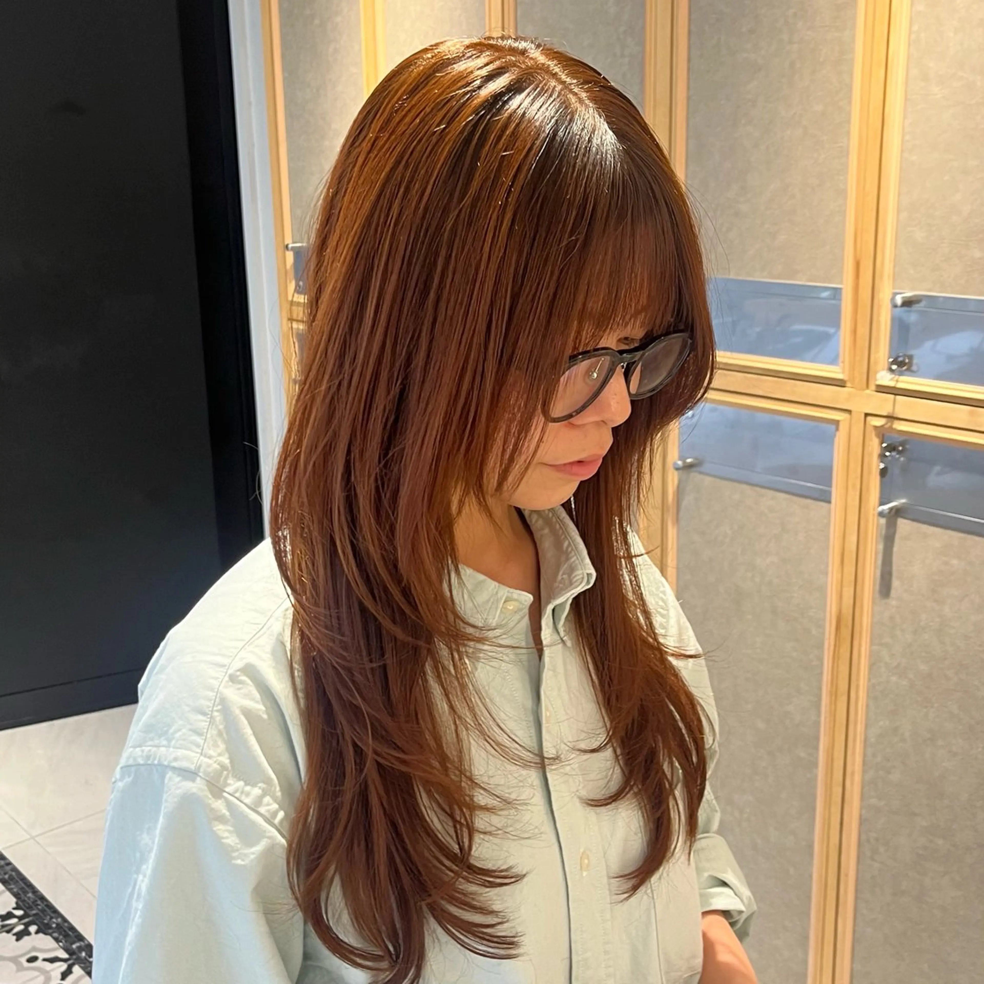 ロング カラー ブラウンカラー オレンジ オレンジブラウン ハイレイヤー レイヤーカット カット ヘアカラー トリートメント ナミ🩶暗髪/暖色 ❤️/透明感/縮毛のヘアスタイル