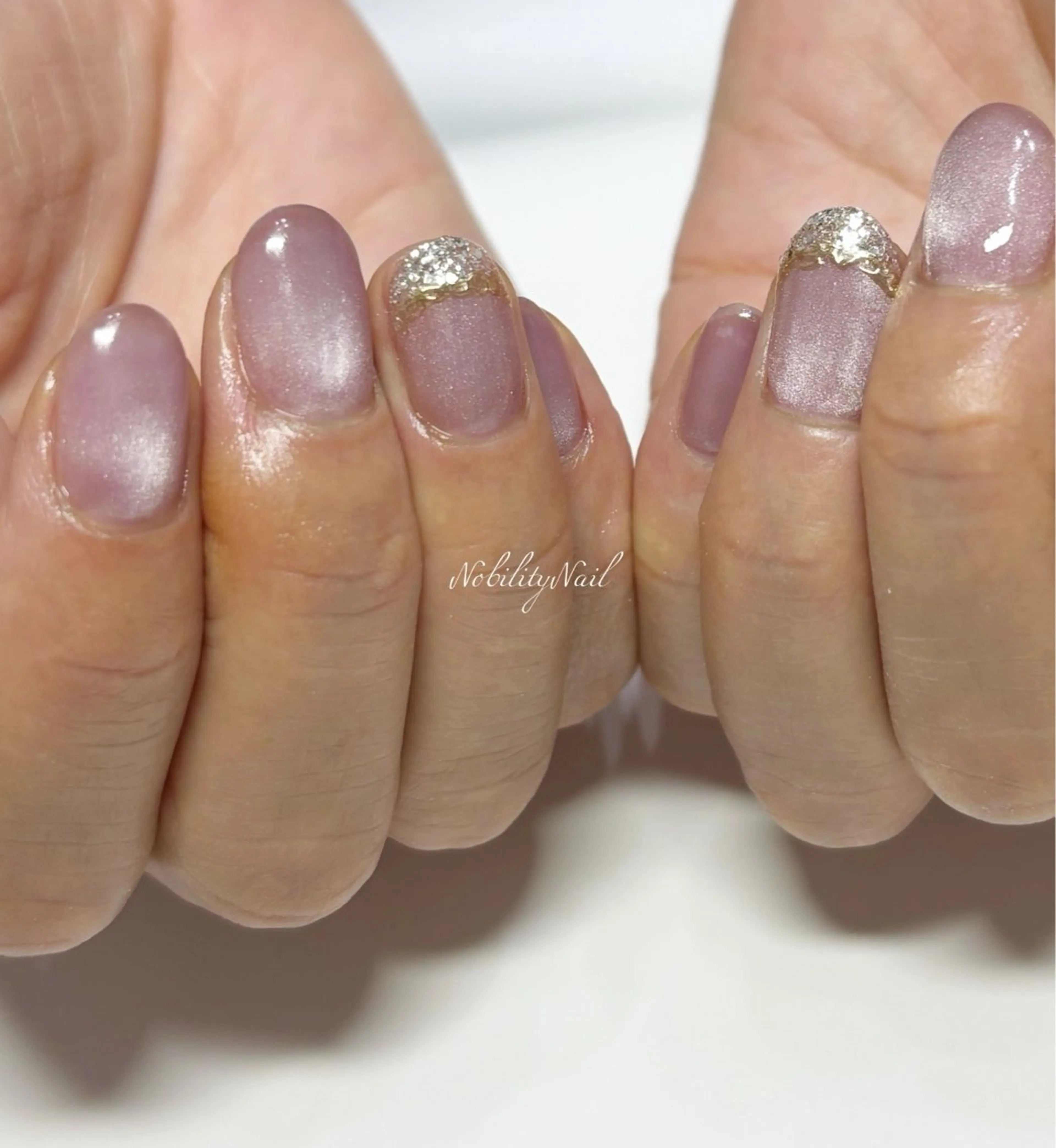 ネイル フレンチネイル ジェルネイル ラメ(グリッター) マグネットネイル ネイルサロンNobilityNail所属・風口 麻由子のネイルデザイン