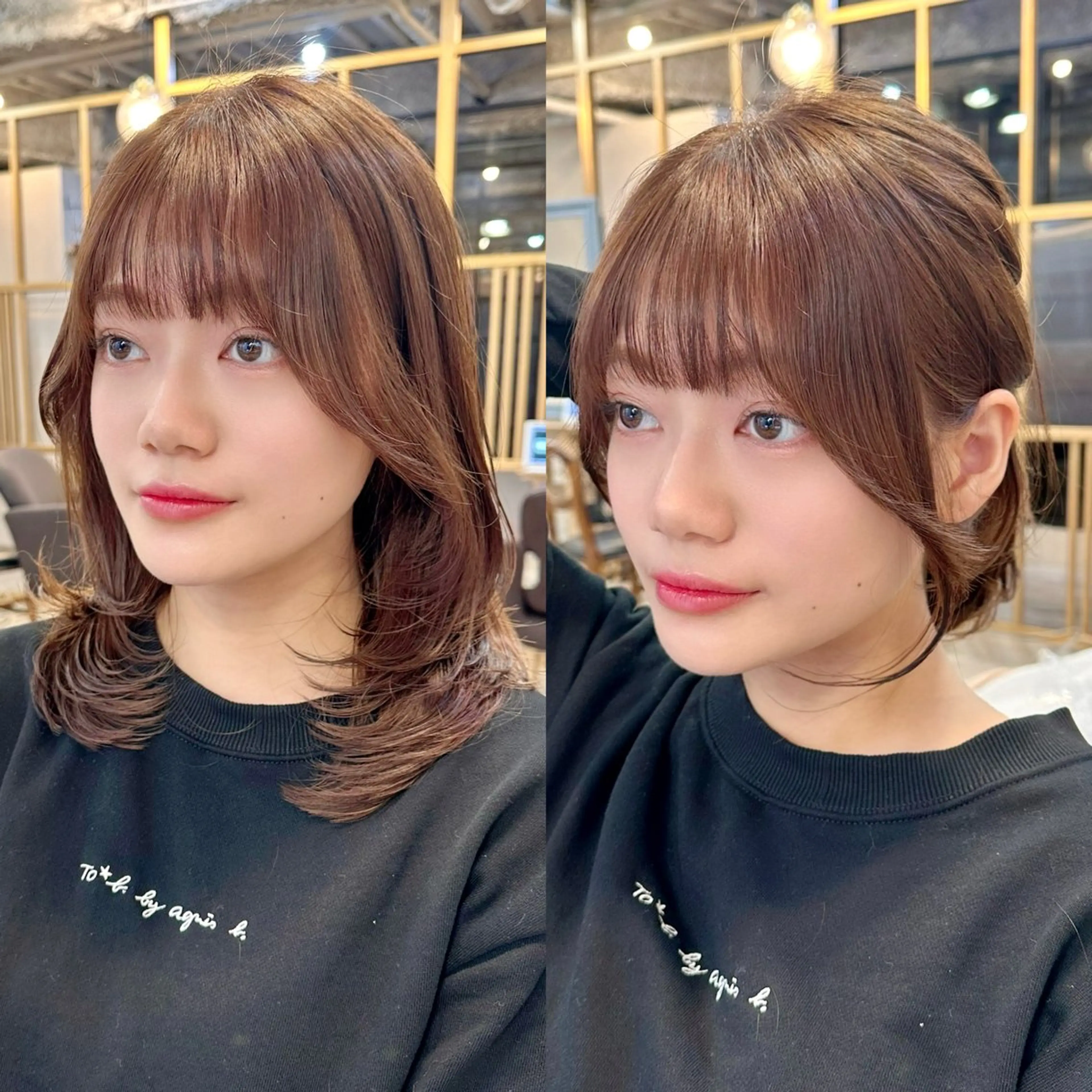 ミディアム オレンジブラウン レイヤーカット レイヤー/顔周り 田山　穂波のヘアスタイル