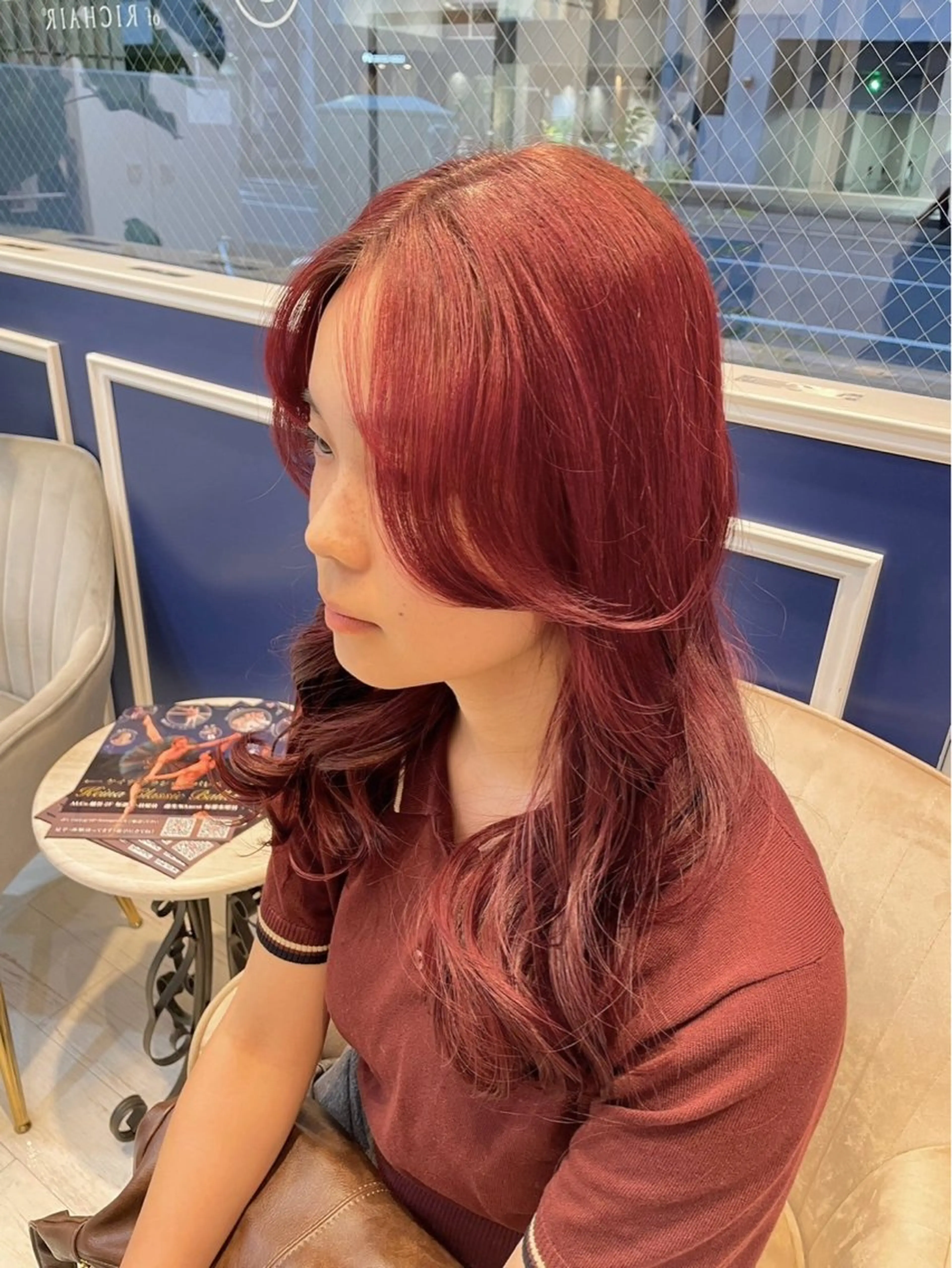 ロング カラー ブリーチ ブリーチなしカラー レッドカラー 吉田 新平のヘアスタイル