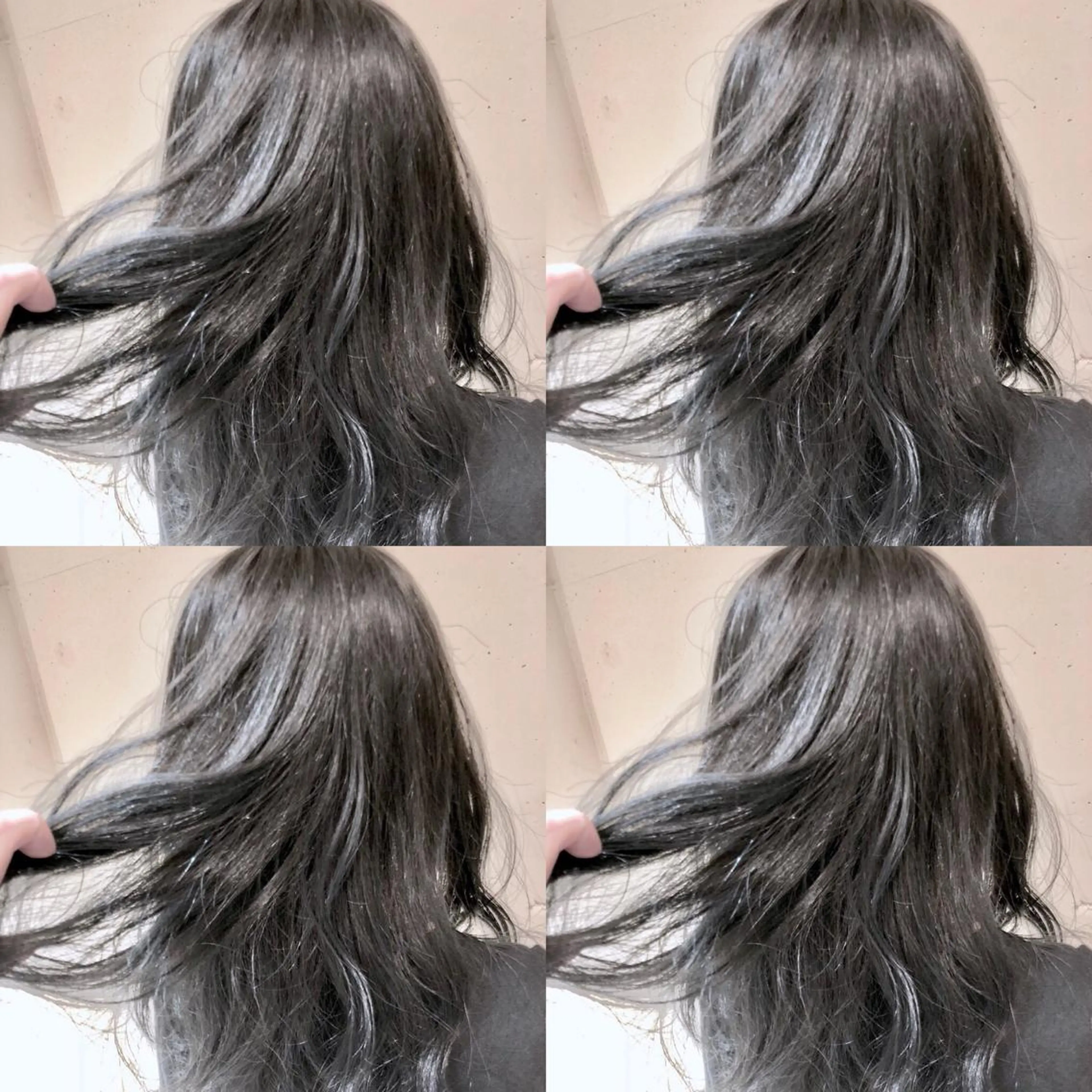 ミディアム カラー パーマ ヘアアレンジ ミディアムパーマ バレイヤージュ 黒髪 ブルーカラー ブルーブラック 【ツヤ髪美容師】 ツダケイスケのヘアスタイル