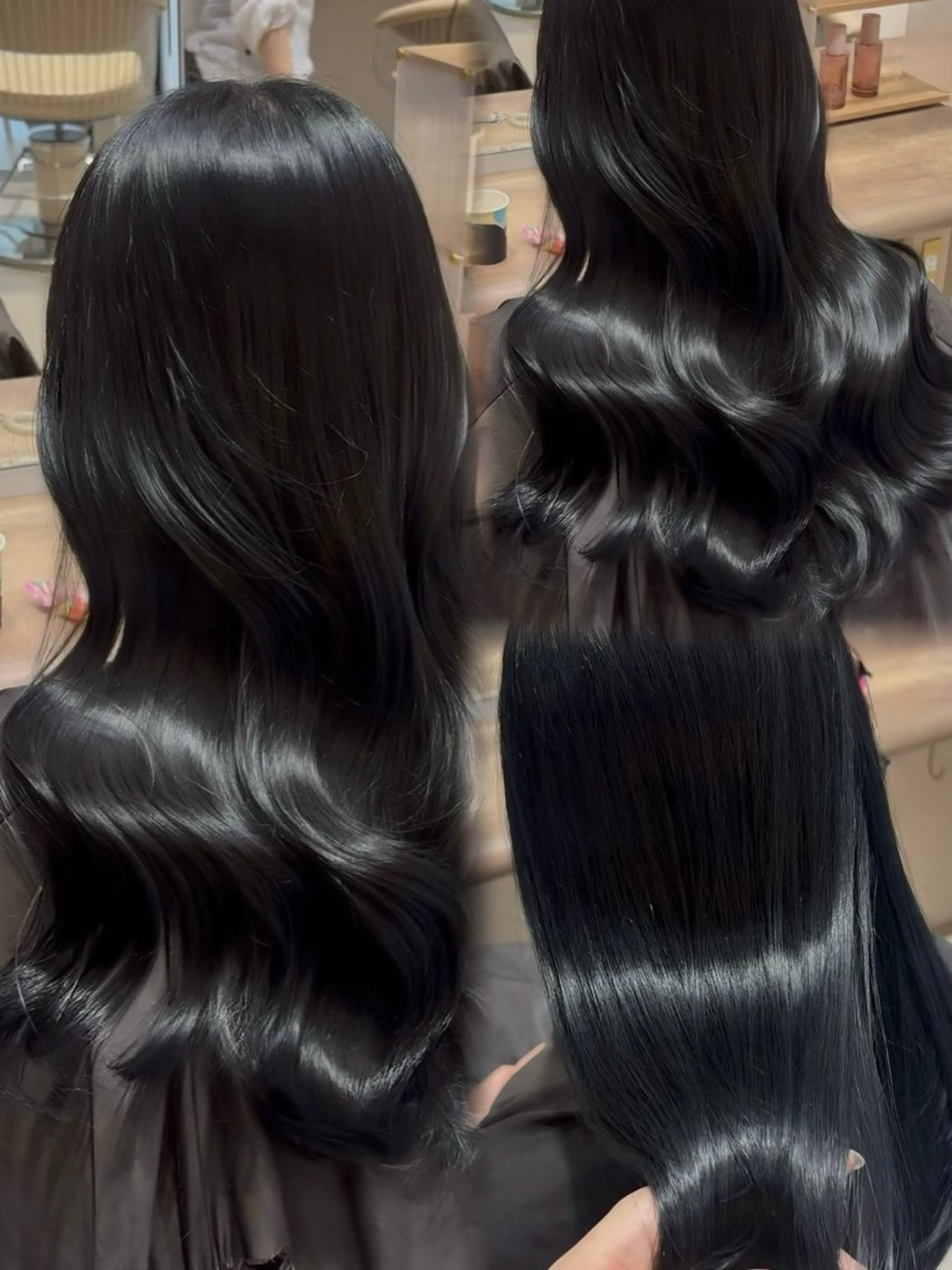 ロング カラー 黒髪 ブルーカラー ブルーブラック レイヤーカット カット ヘアカラー トリートメント Hina/なりたいが 叶う韓国ヘア❤️のヘアスタイル