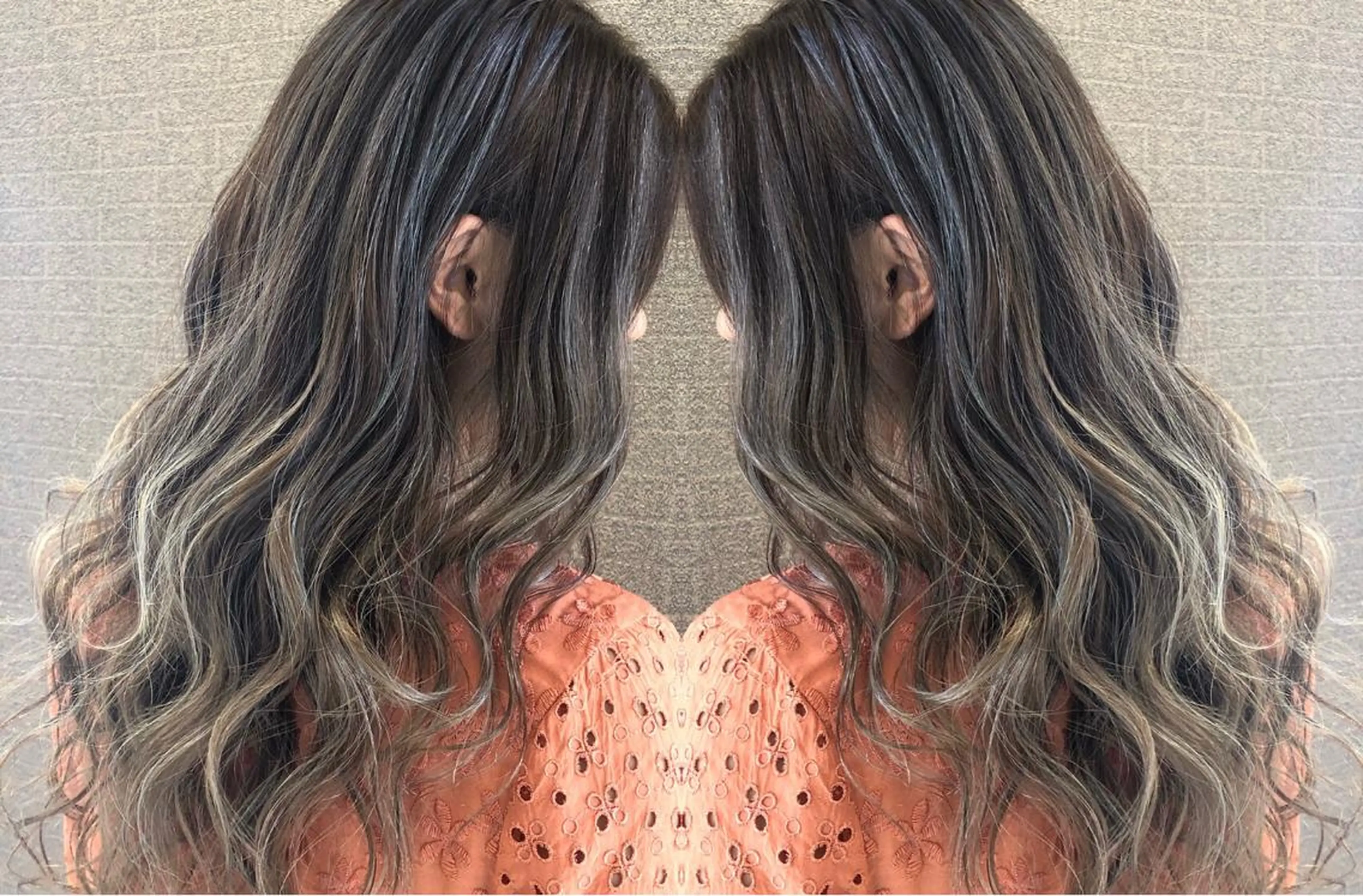 セミロング カラー ヘアアレンジ バレイヤージュ デザインカラー ハイライトカラー ハイライト レイヤーカット アンドウ ユウ/ レイヤーカット/韓国のヘアスタイル