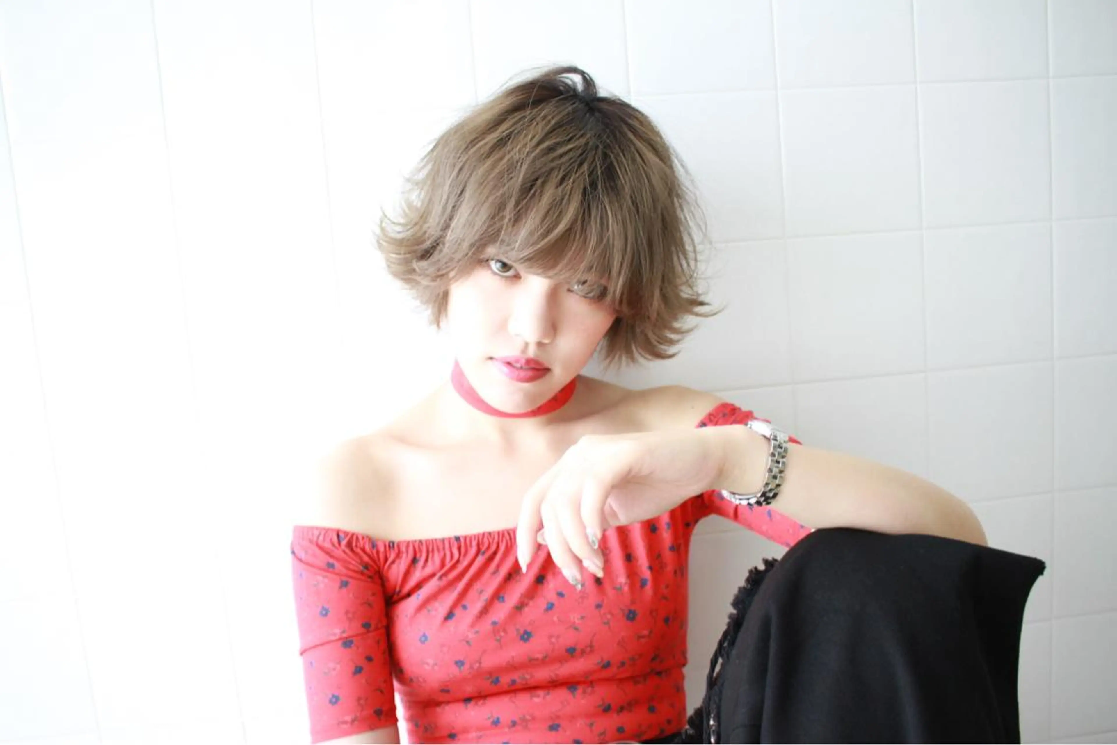 ショート カラー パーマ マツエク・マツパ ハイライト/髪質改善 ans/黒木 和大のヘアスタイル