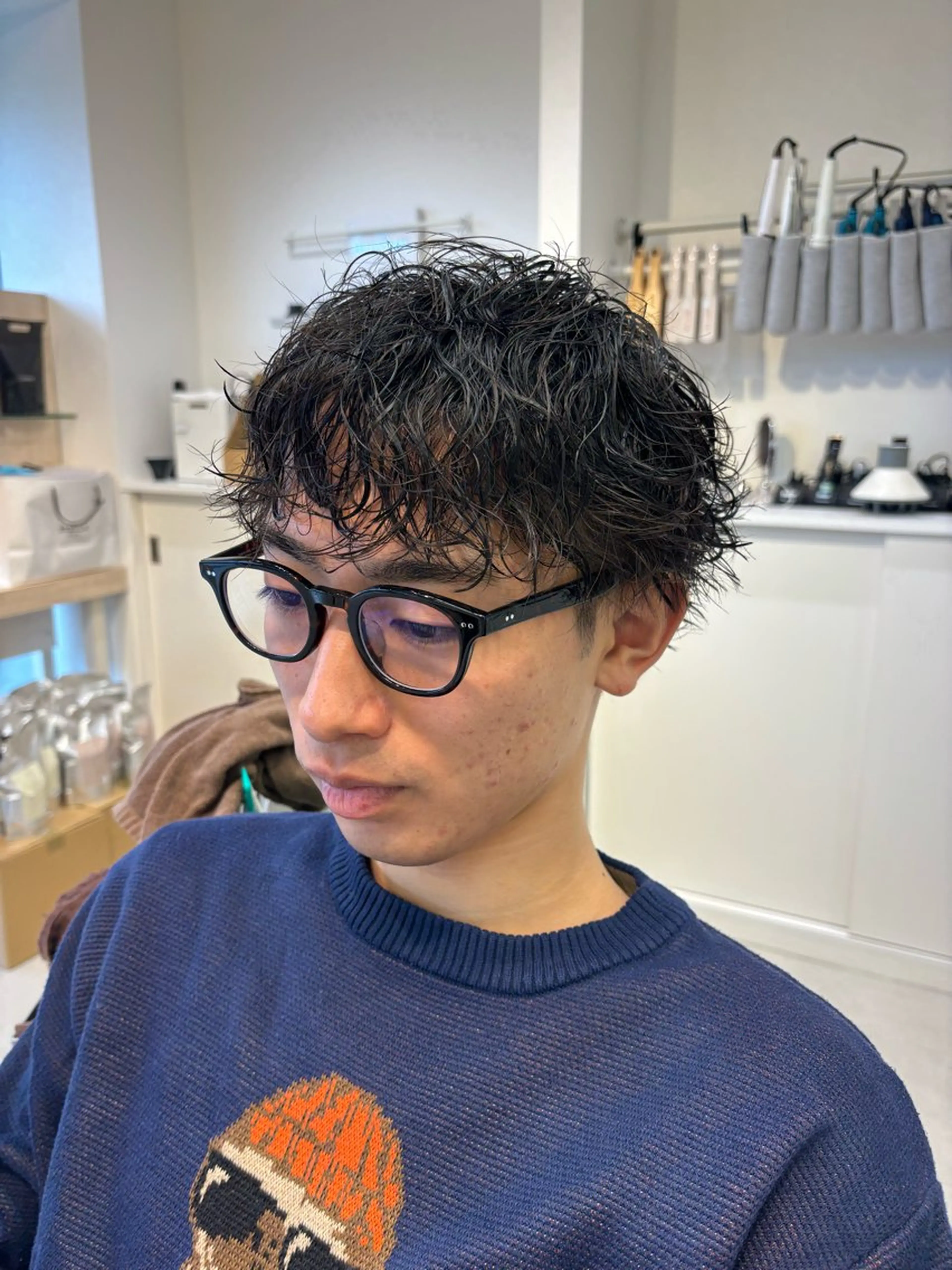 パーマ メンズ カット パーマ メンズパーマ/ スパイキー/フェードのヘアスタイル