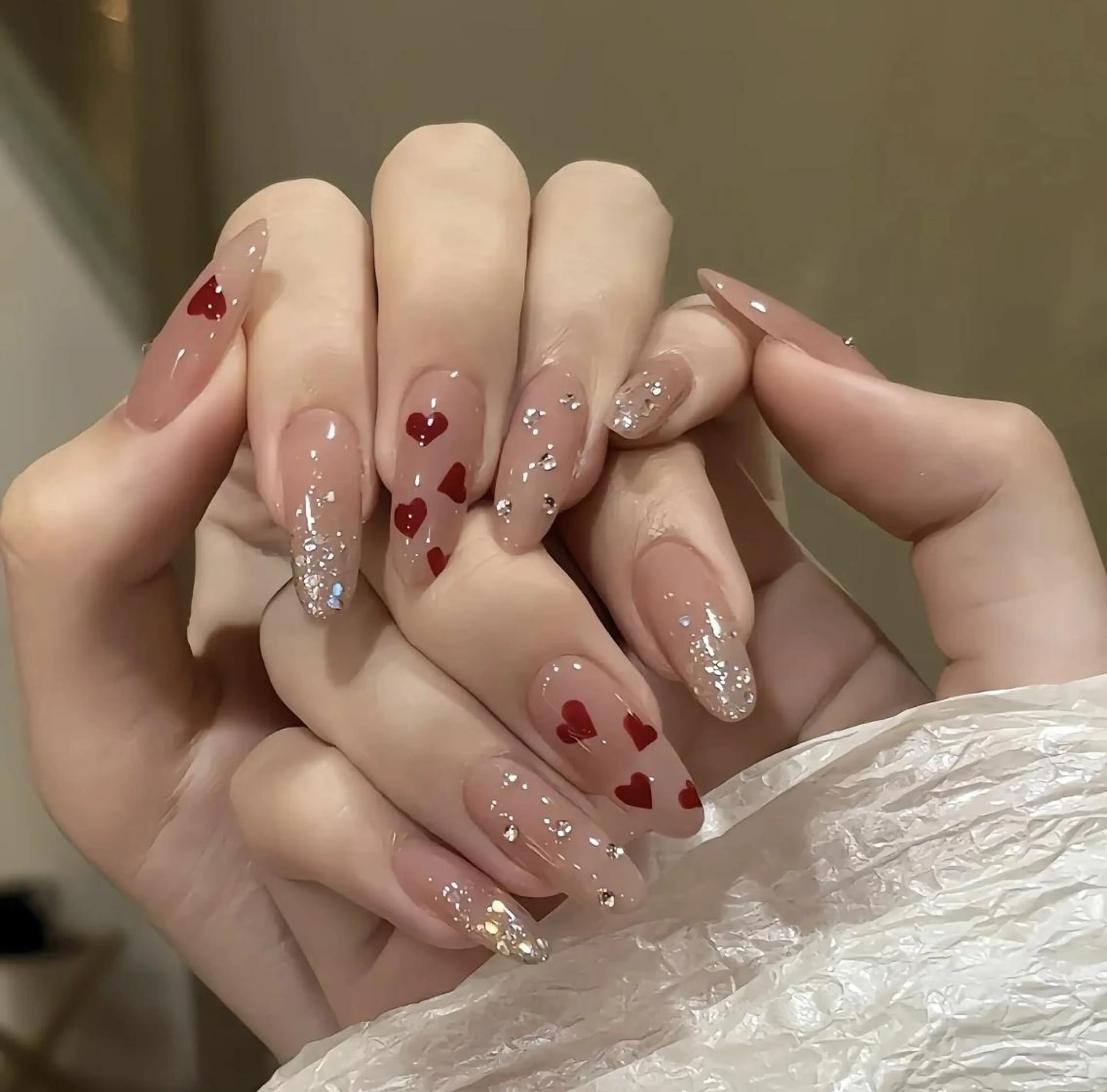 ネイル 韓国ネイル バレンタイン ワンホンネイル ハンドネイル リラネイル すみれのネイルデザイン