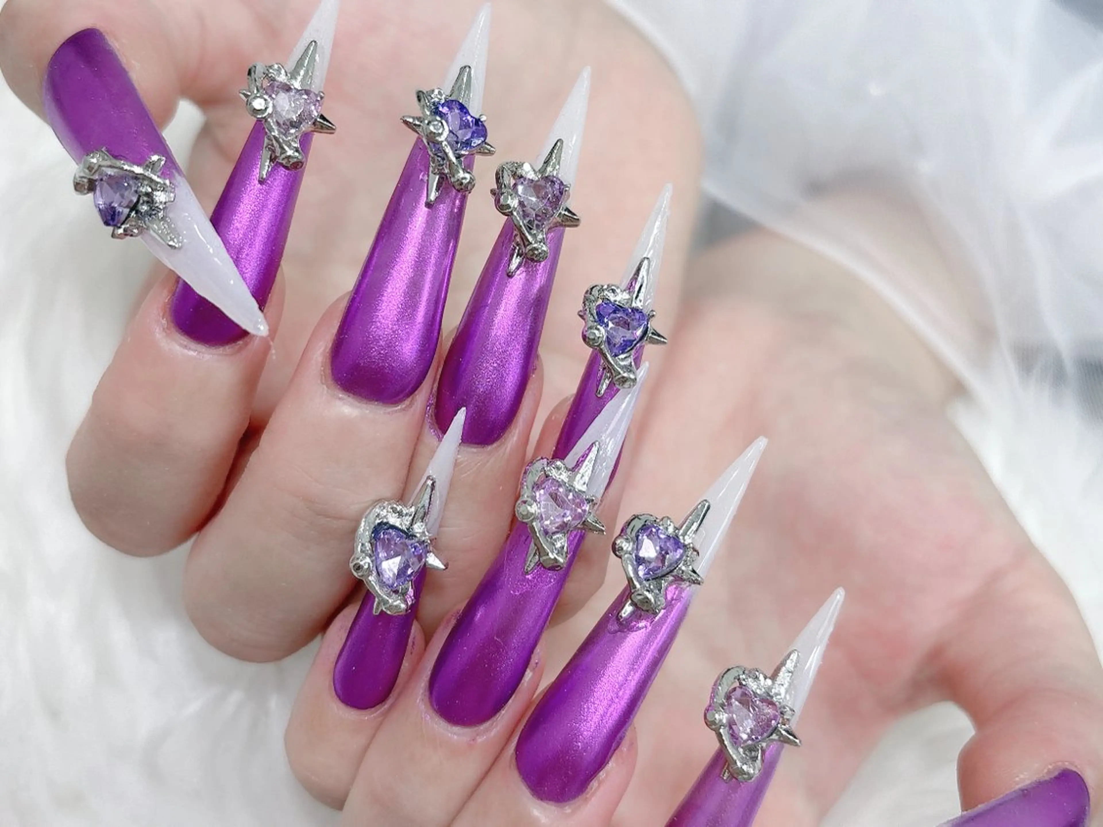 ネイル 成人式 ロングネイル マグネットネイル 大理石ネイル(マーブル) 持ち込み ハンドネイル MoMoA Nail ネイル長さ出し専門店のネイルデザイン