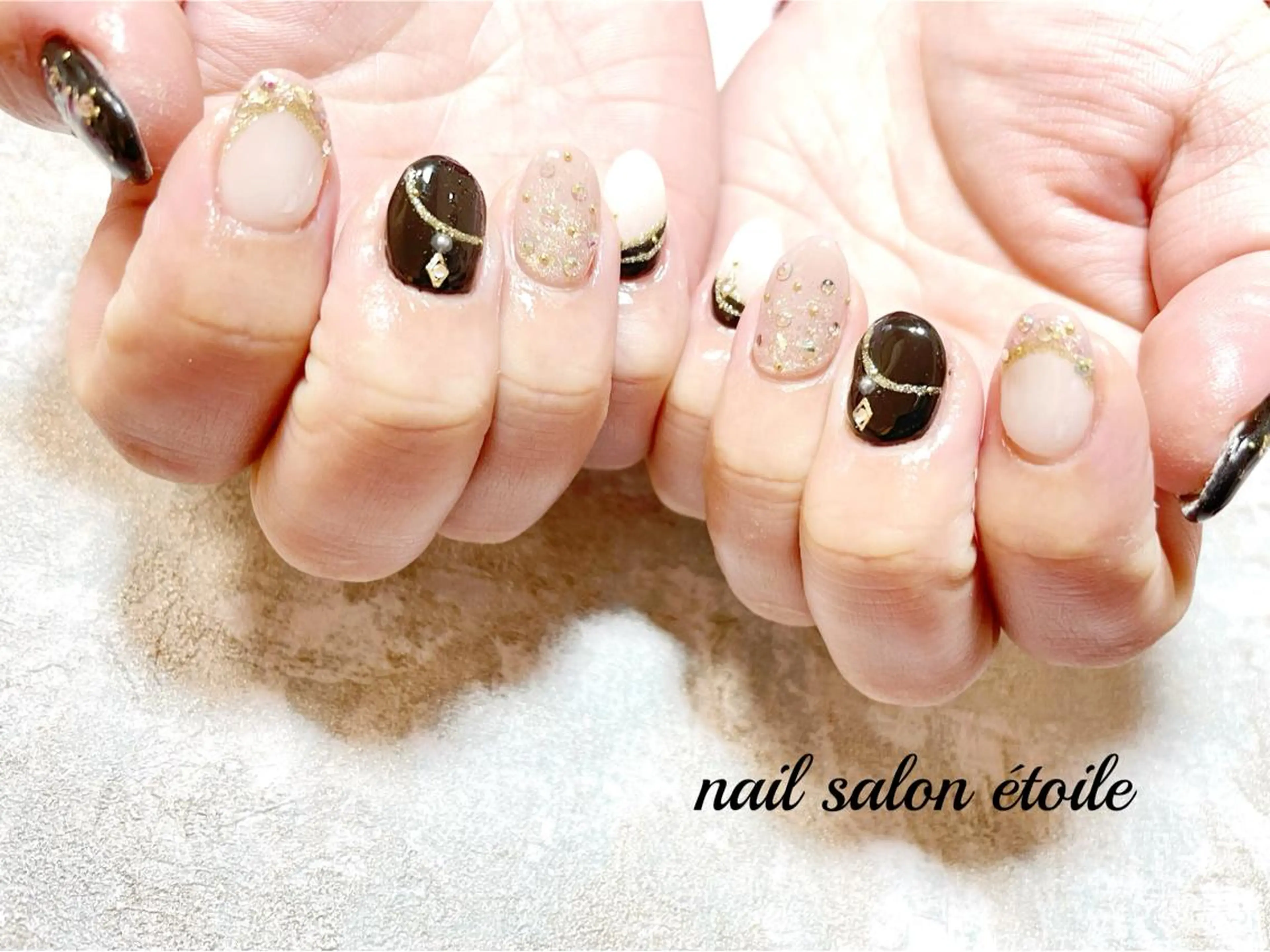 ネイル アートネイル ジェルネイル キラキラネイル ラメ(グリッター) ストーンネイル ハンドネイル nail salon étoileのネイルデザイン