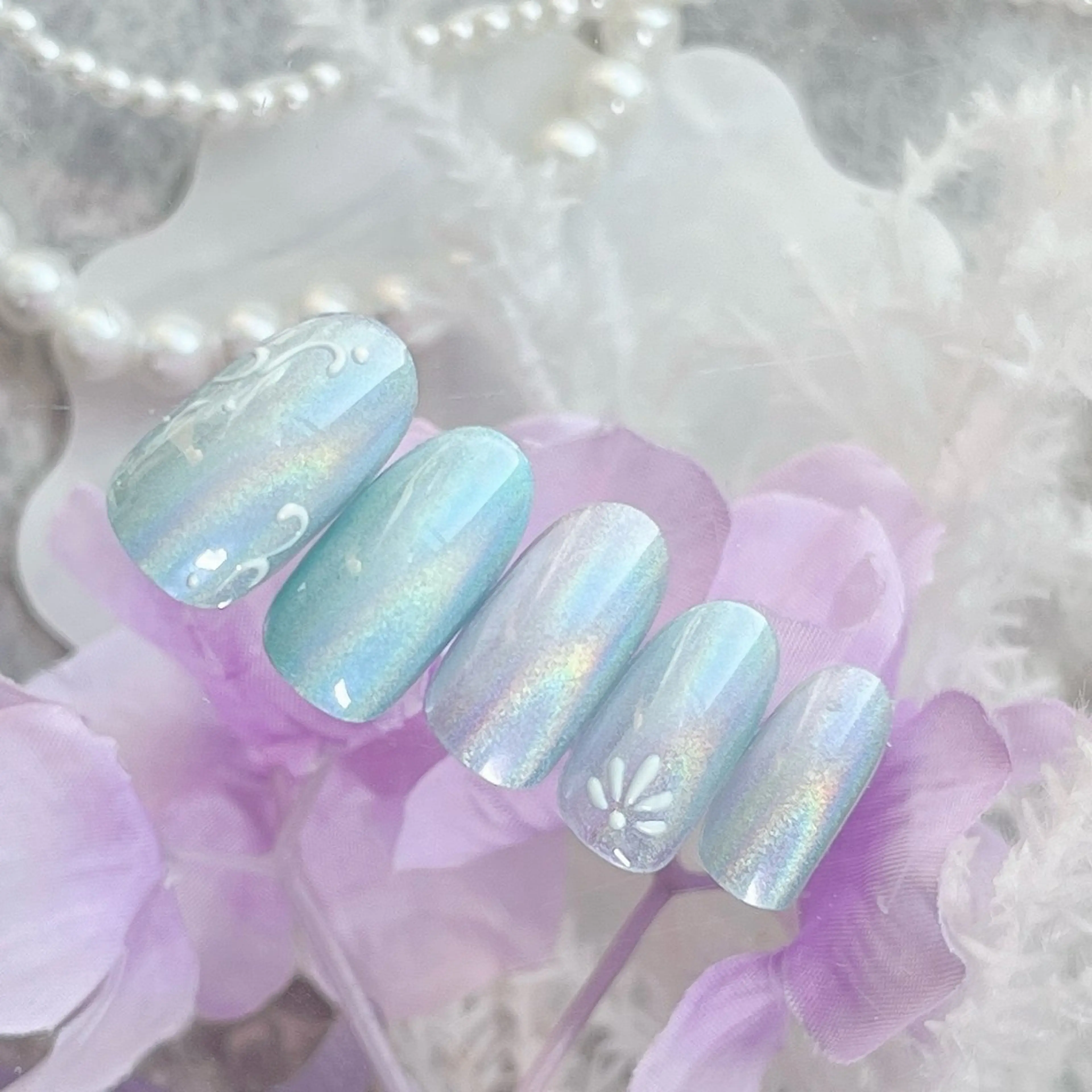 ネイル アートネイル ブルー ❁miju nail 大人上品/自爪育成のネイルデザイン
