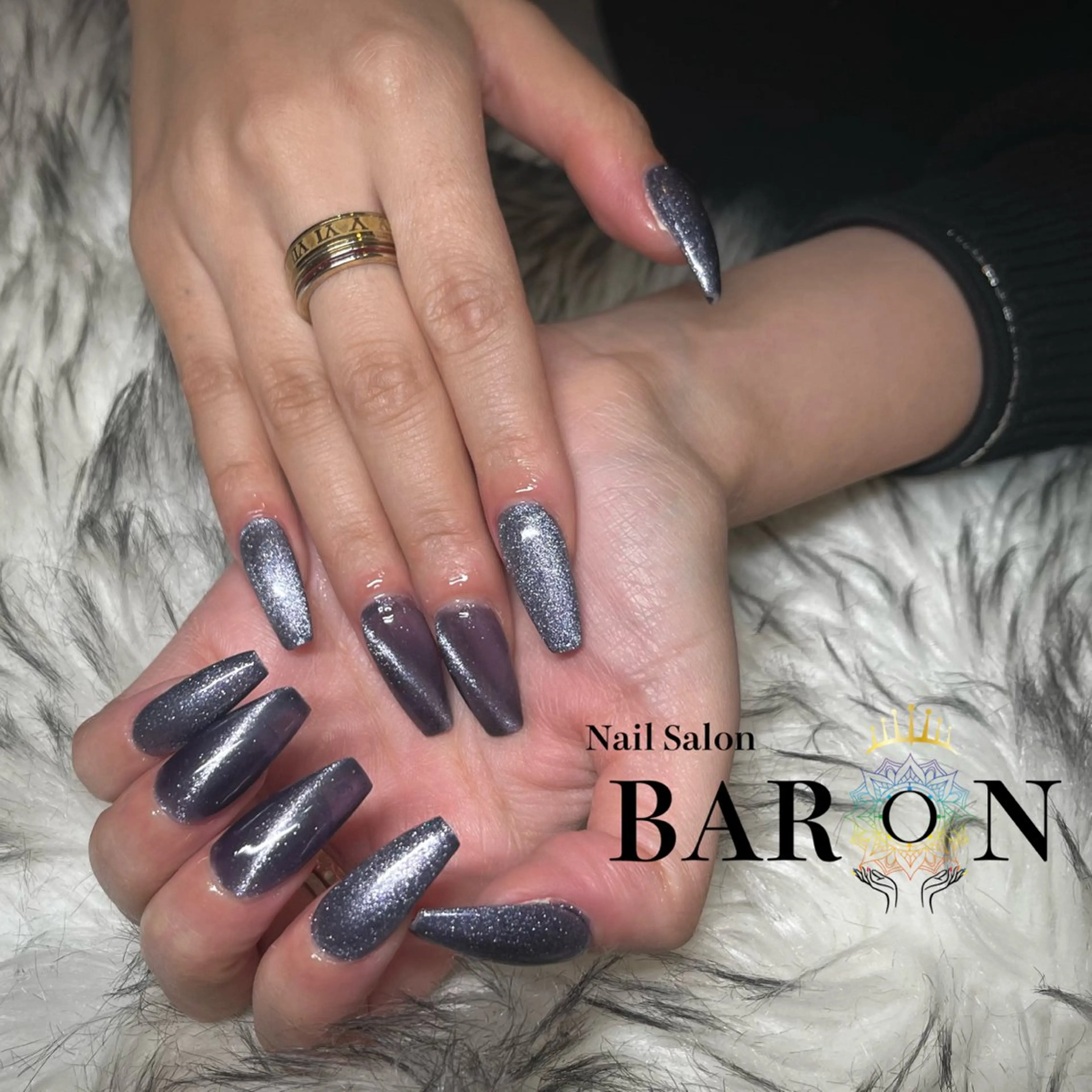 ネイル マグネットネイル ネイビー ハンドネイル ☆SAKI☆ BARON 店長のネイルデザイン