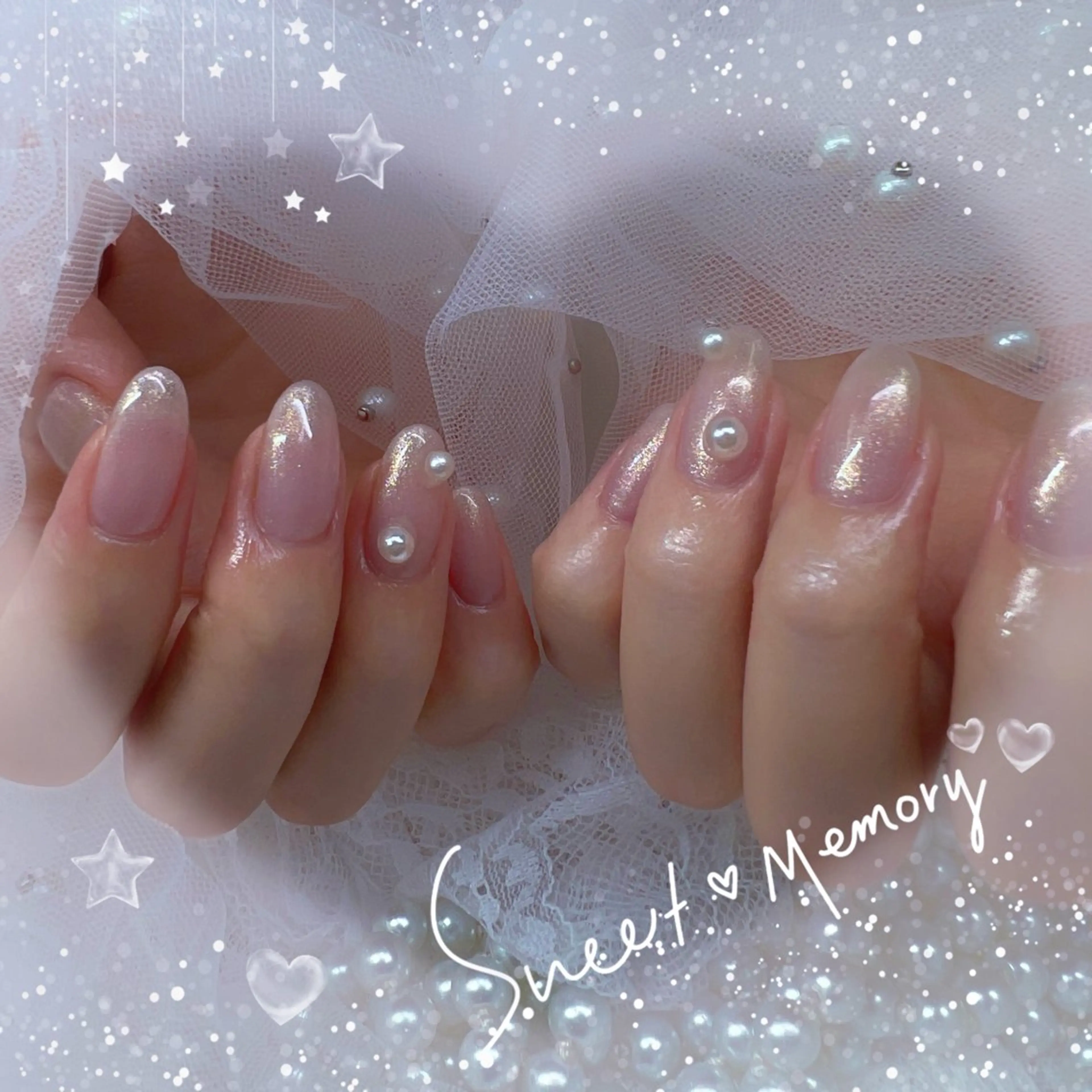 ネイル チークネイル フレンチネイル ガーリー ガラスフレンチ グラデーション Chill Nailsalonのネイルデザイン