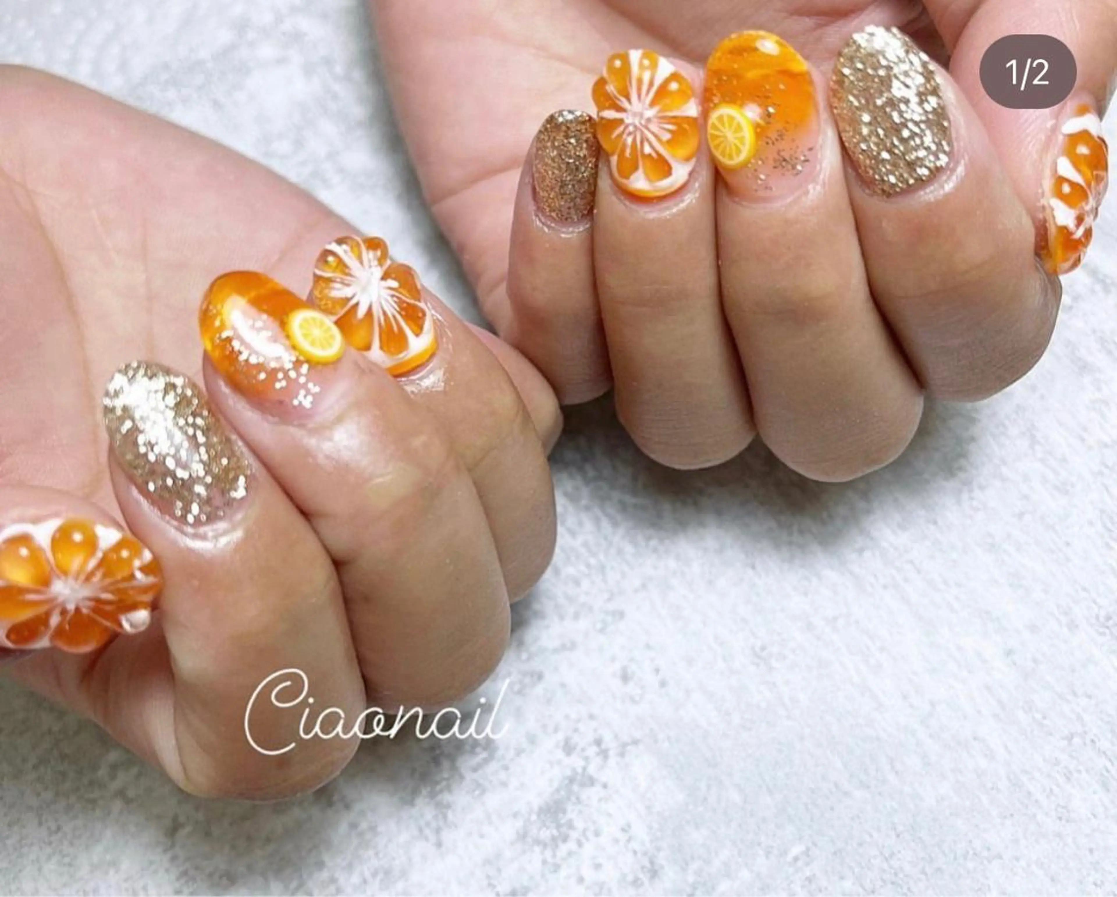 ネイル 長さ出し フットネイル オレンジ パステルネイル 夏ネイル #Amin所属・#Amin nail salonのネイルデザイン
