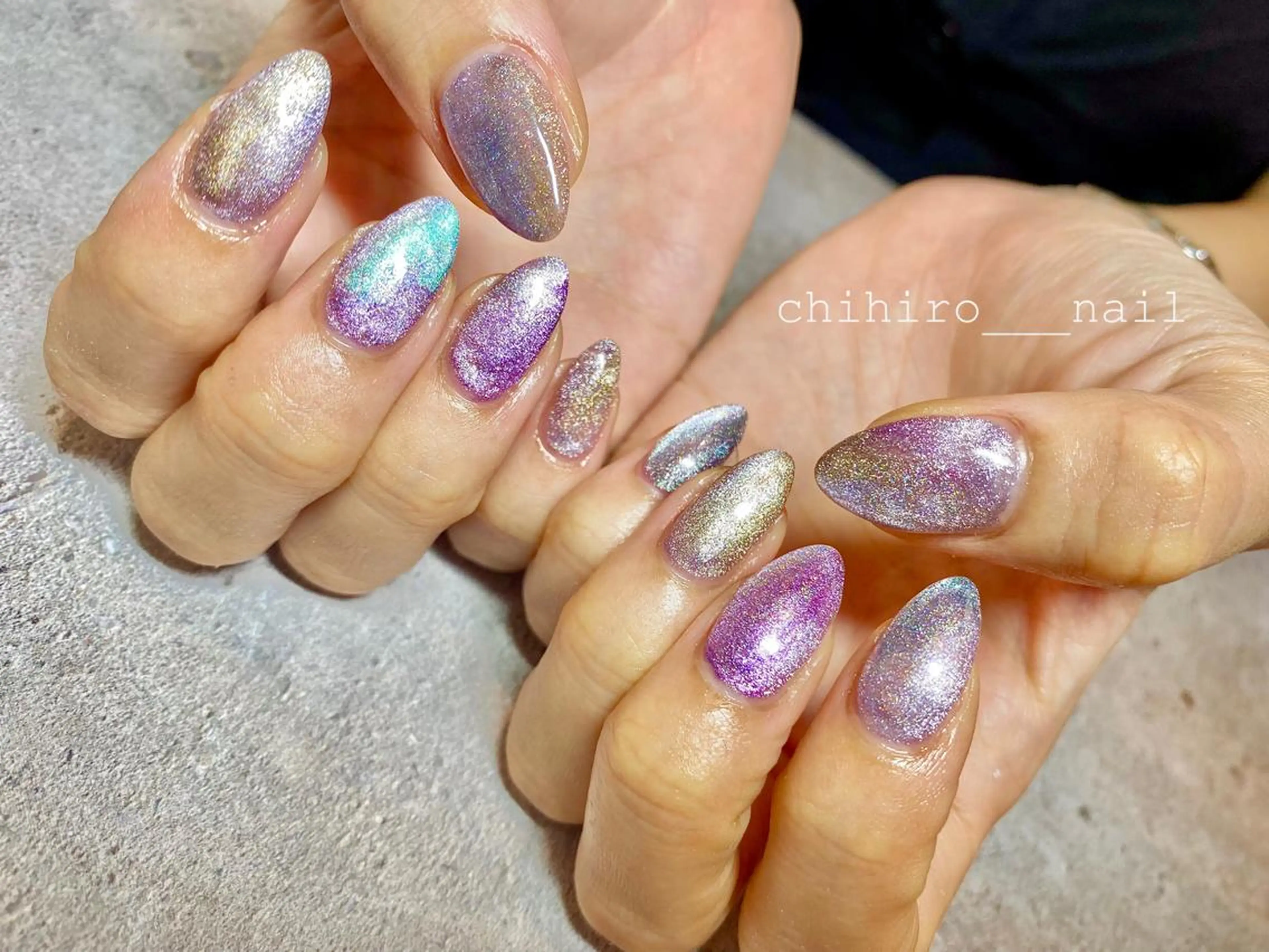 セミロング カラー ネイル アートネイル フレンチネイル ジェルネイル 氷ネイル・うるうるネイル ラメ(グリッター) beauty salon ma'am所属・chihiro 小路ネイルのネイルデザイン