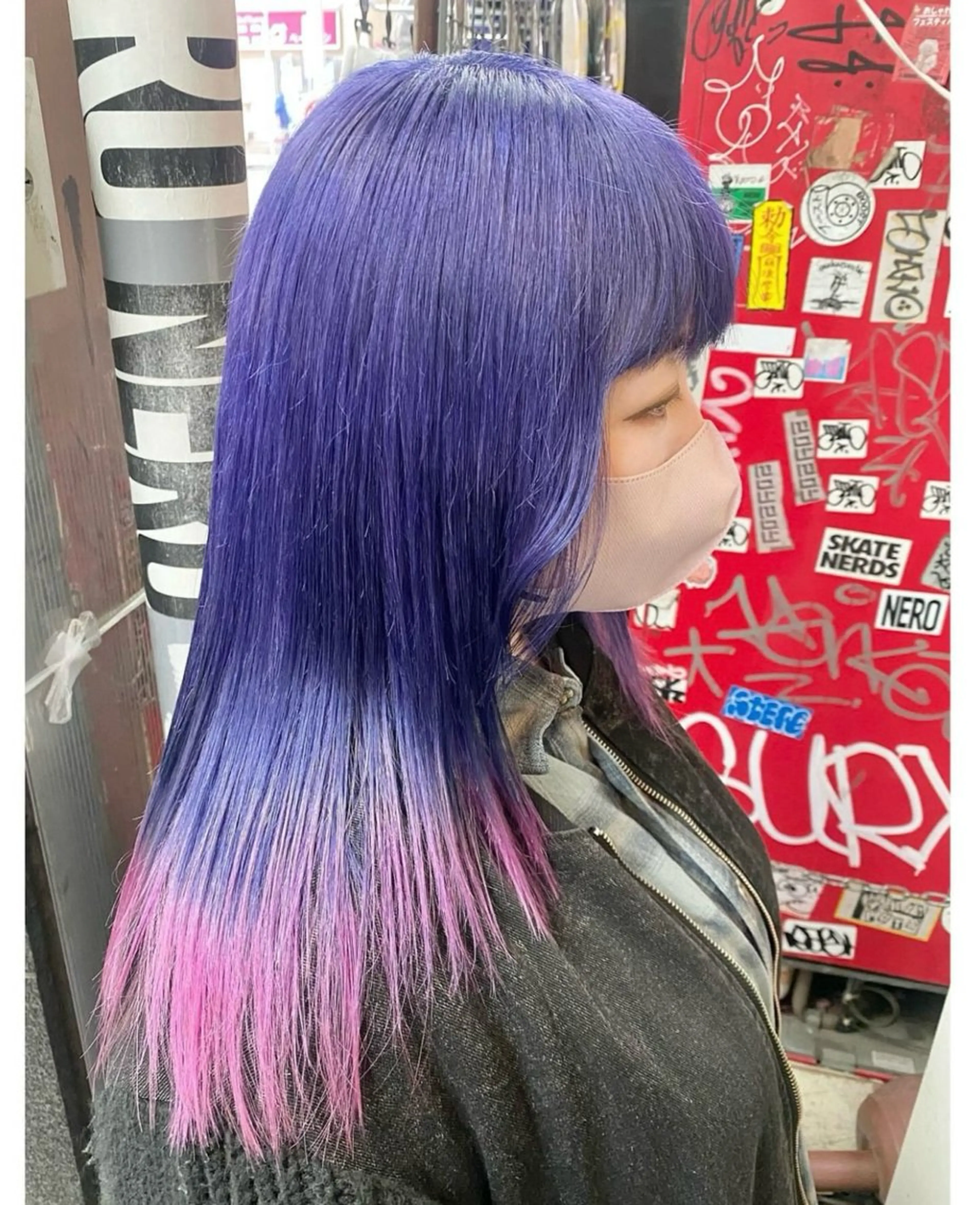 ミディアム カラー ブルーカラー ブルーパープル ピンクカラー パープルカラー ヘアカラー GARU-ガル-所属・TSUNO🦖 派手髪/オタク美容師のヘアスタイル