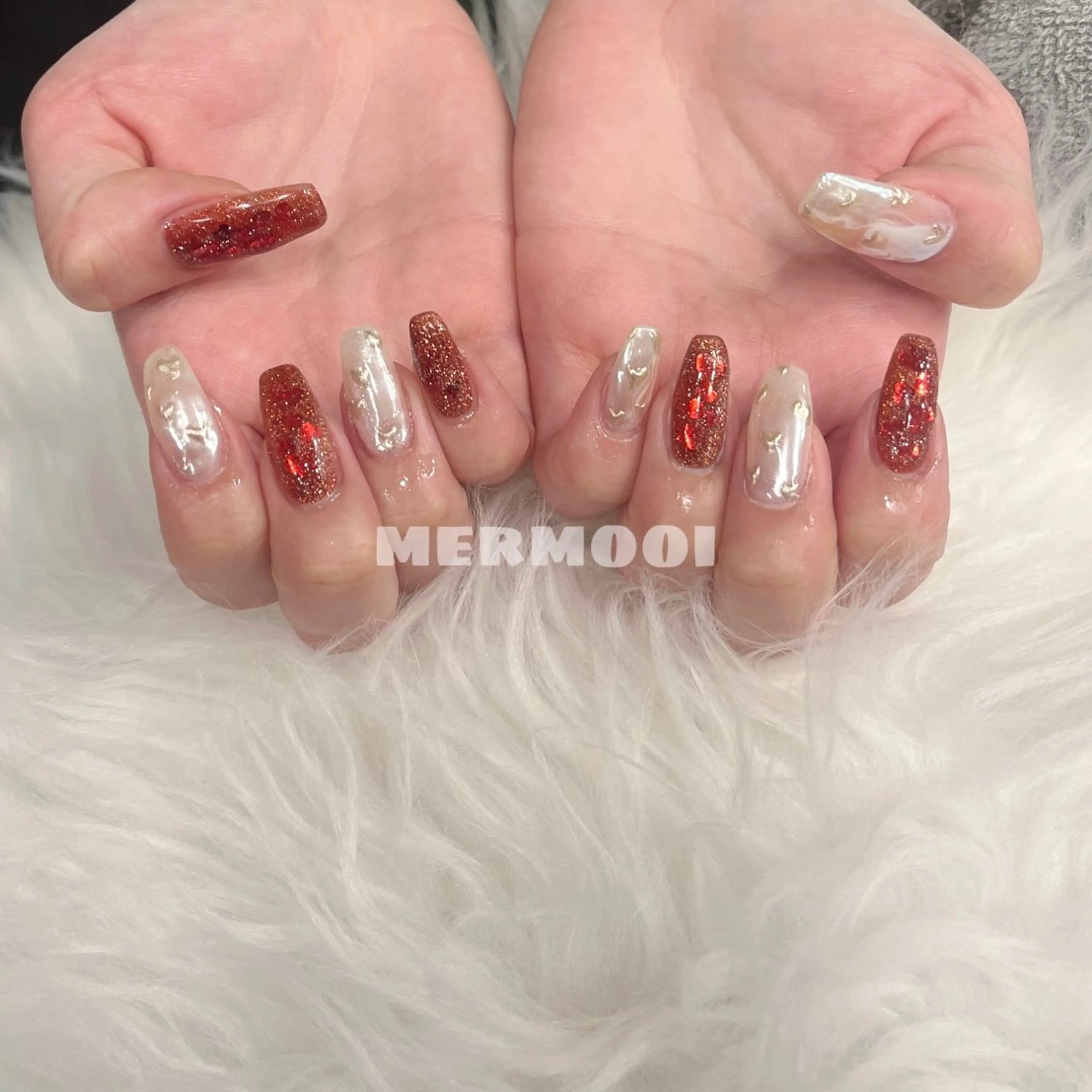 ネイル ハート マグネットネイル バレンタイン ハンドネイル melu所属・melu yukikoのネイルデザイン